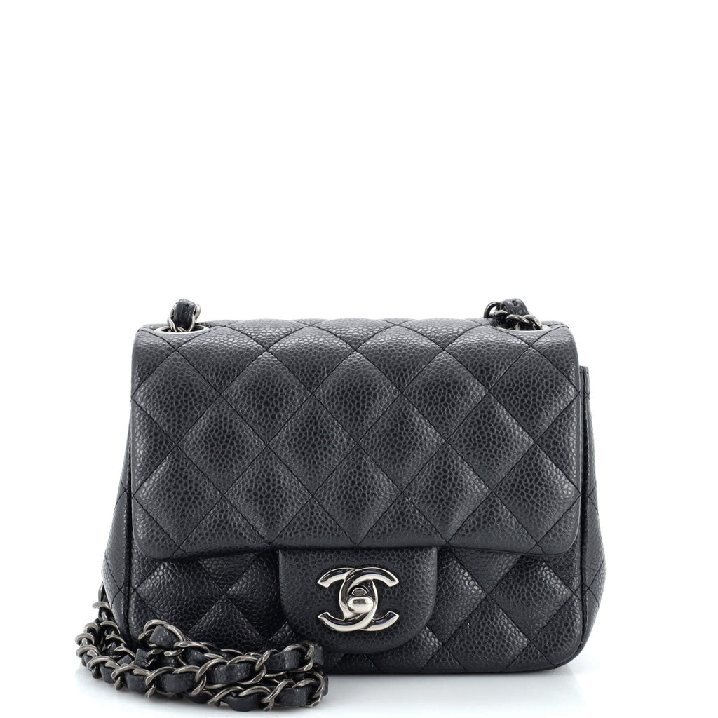 Square Classic Single Flap Bag Quilted Caviar Mini