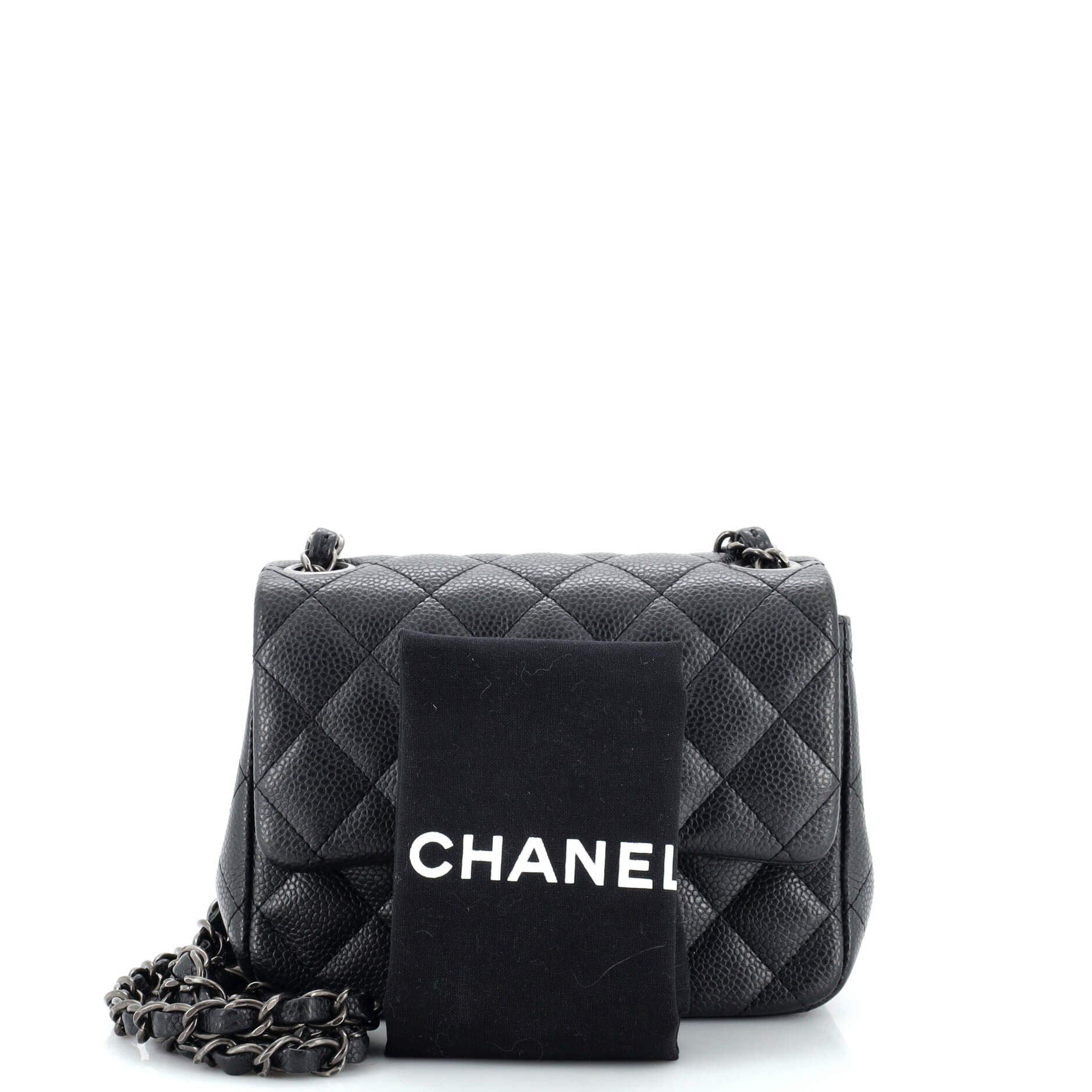 Square Classic Single Flap Bag Quilted Caviar Mini