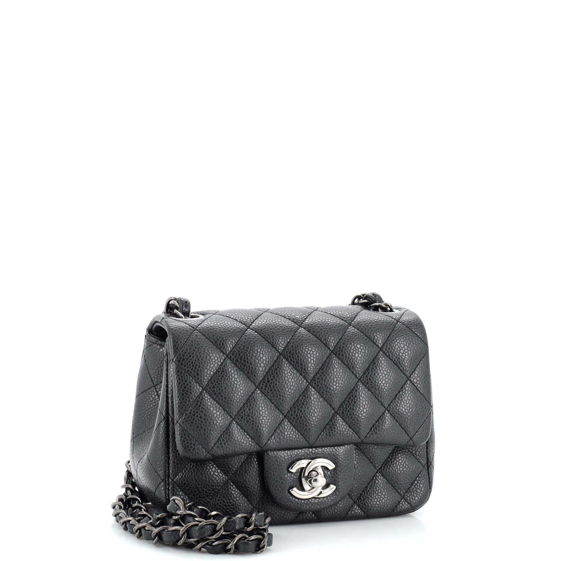Square Classic Single Flap Bag Quilted Caviar Mini