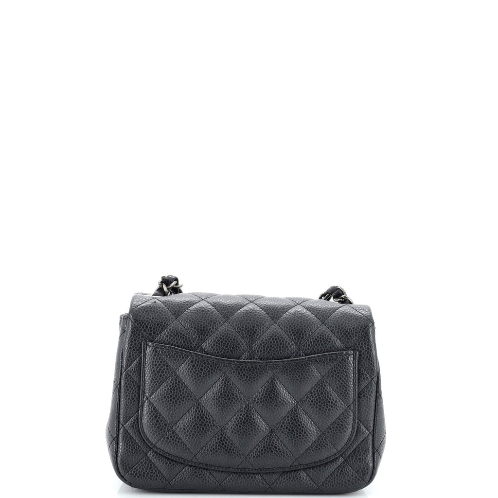 Square Classic Single Flap Bag Quilted Caviar Mini