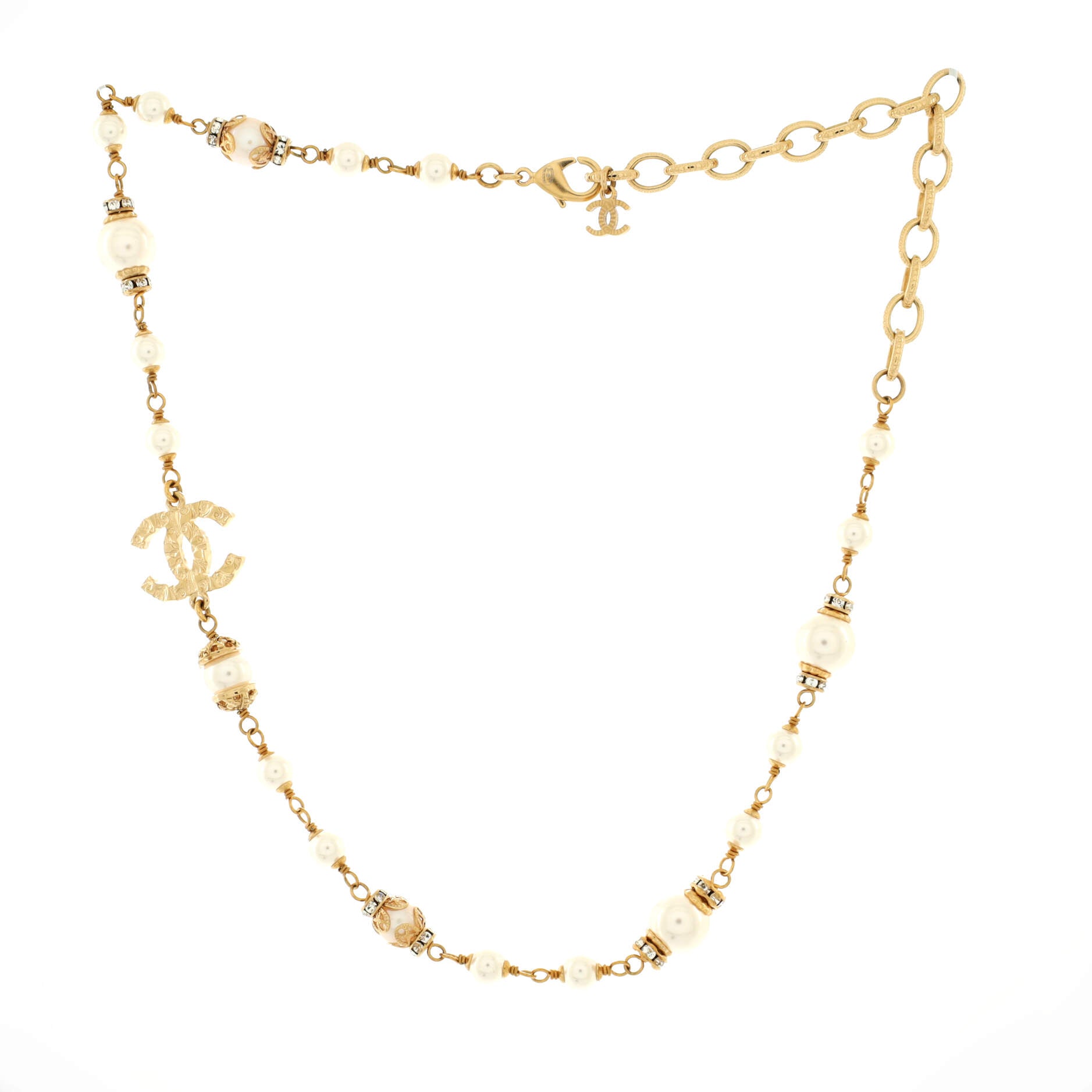 CC Station Short Necklace Faux Pearls and Metal with Crystals