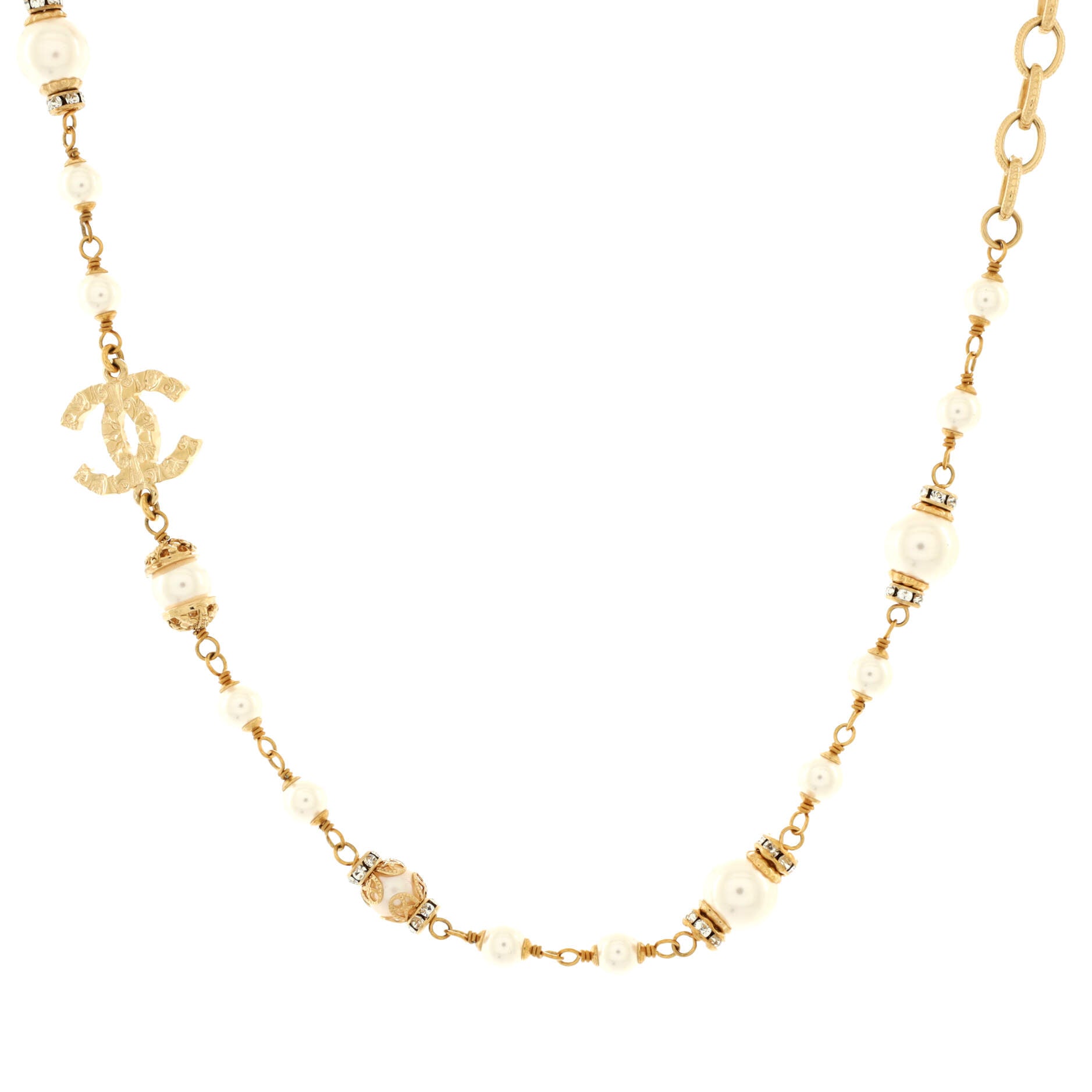 CC Station Short Necklace Faux Pearls and Metal with Crystals