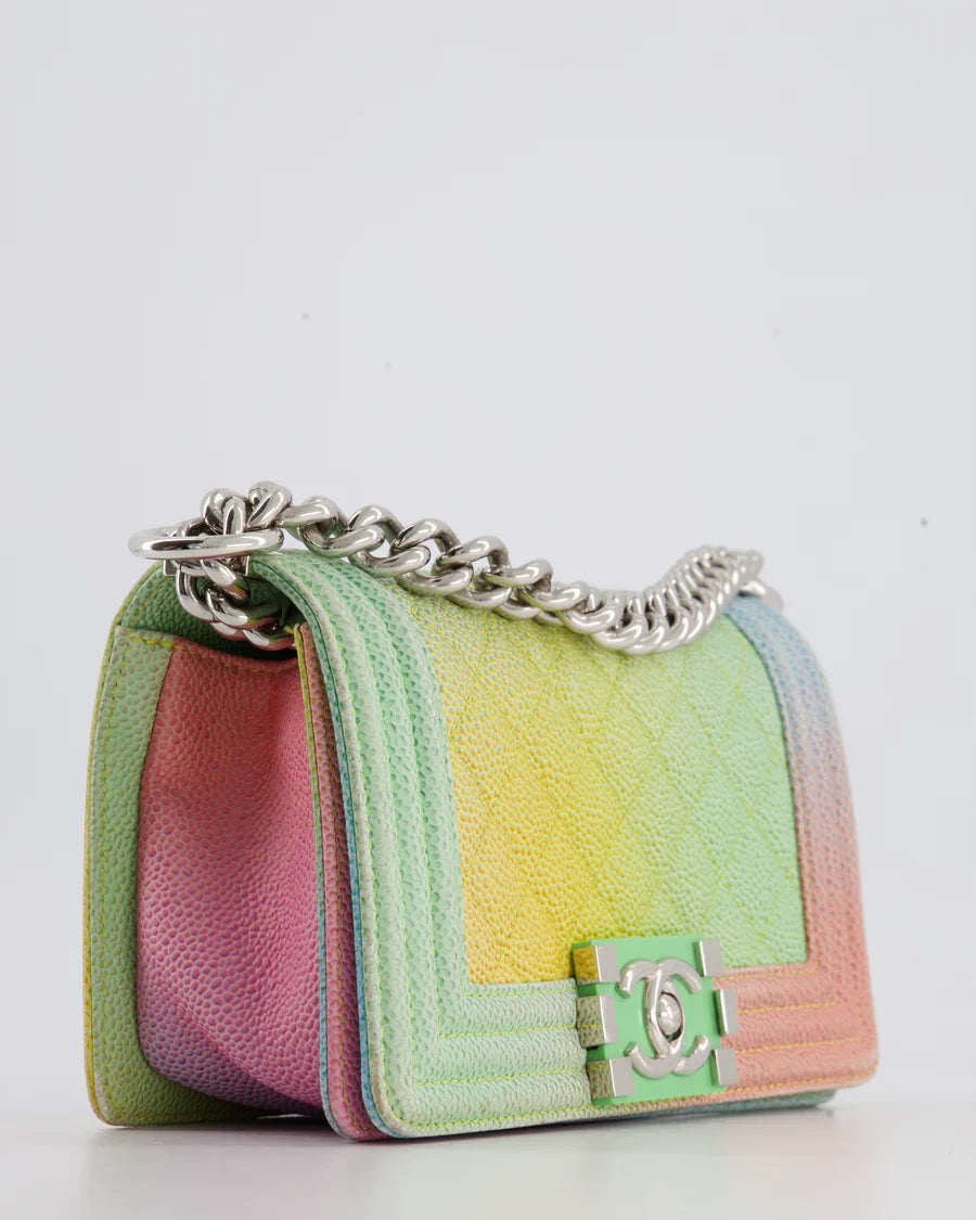 Chanel Caviar Quilted Small Cuba Rainbow Le Boy Bag Multicolour with Silver Hardware