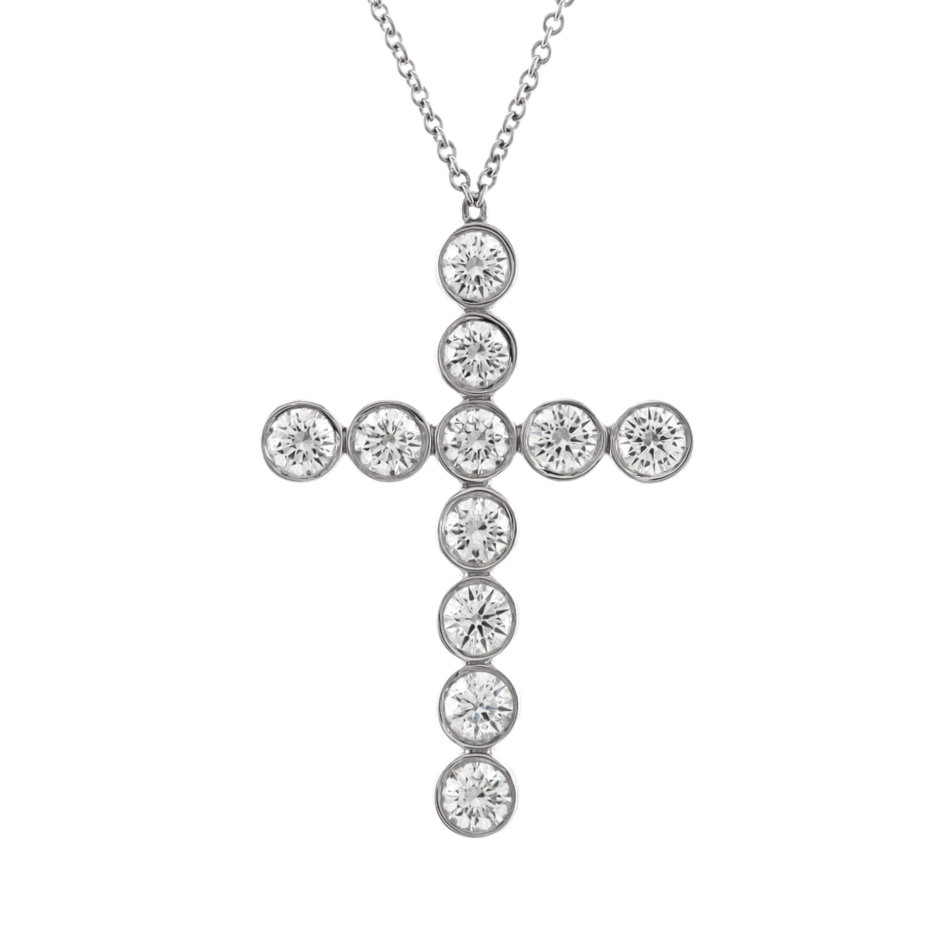 Jazz Cross Station Pendant Necklace Platinum with Diamonds