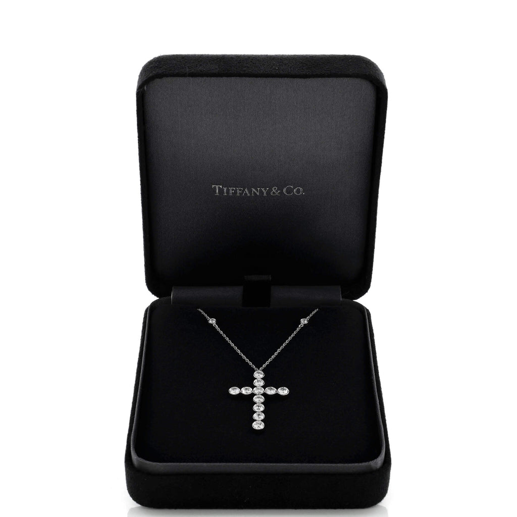 Jazz Cross Station Pendant Necklace Platinum with Diamonds
