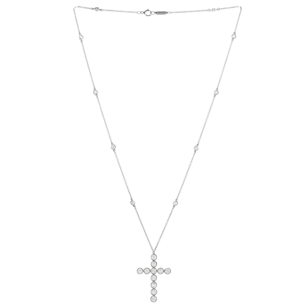 Jazz Cross Station Pendant Necklace Platinum with Diamonds