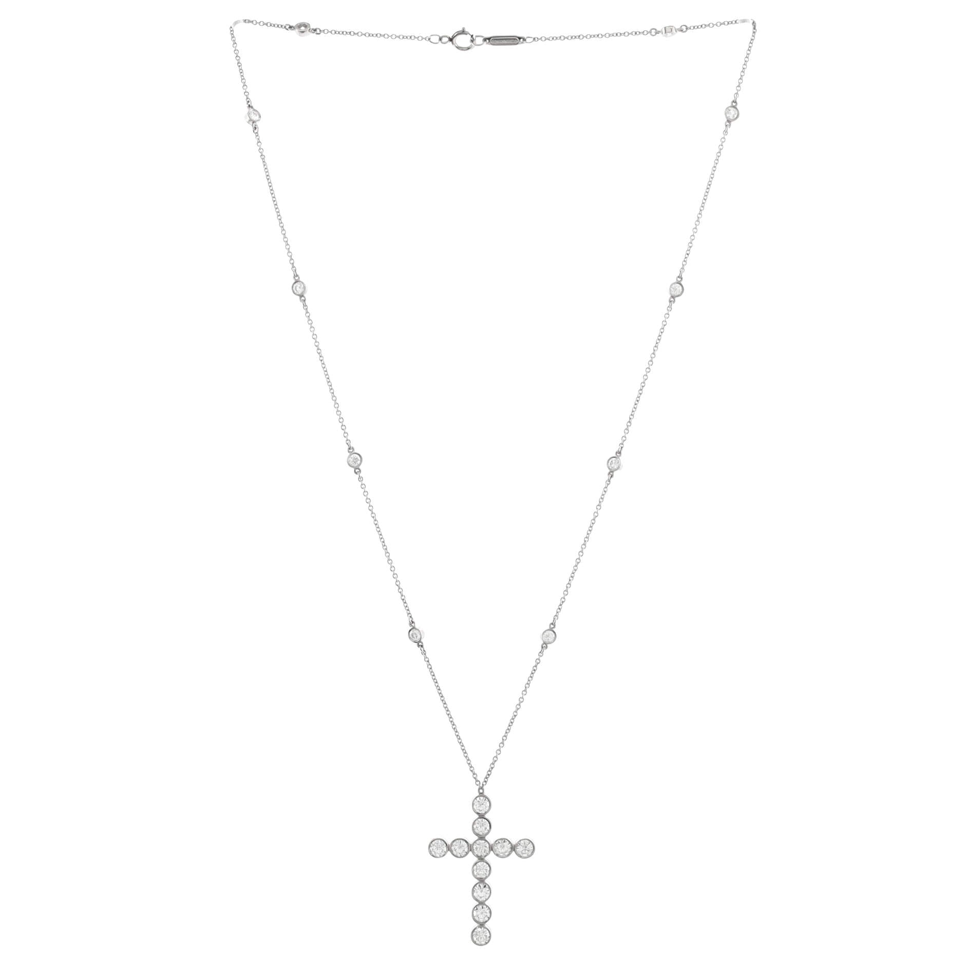 Jazz Cross Station Pendant Necklace Platinum with Diamonds
