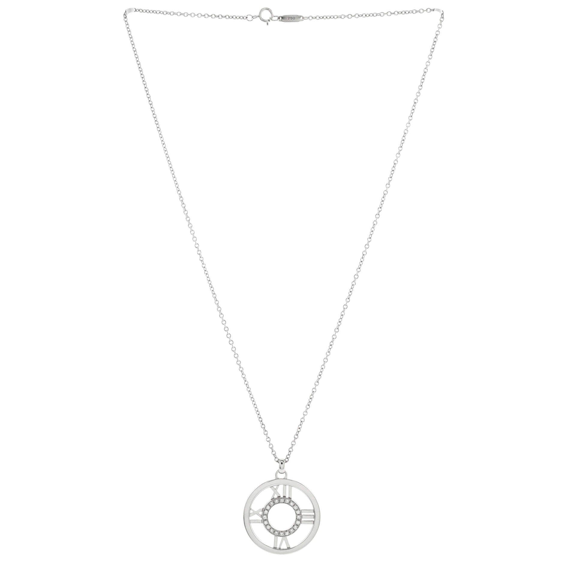 Atlas Circle Pendant Necklace 18K White Gold with Diamonds Medium