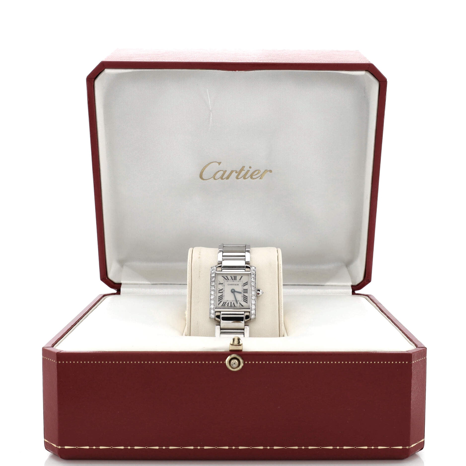 Tank Francaise Quartz Watch White Gold with Diamond Bezel 20