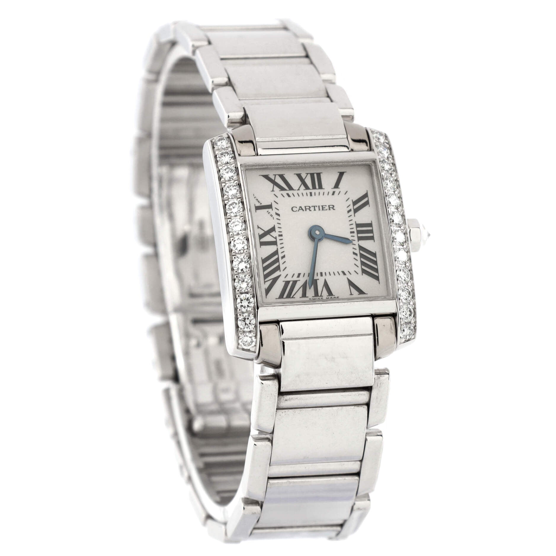 Tank Francaise Quartz Watch White Gold with Diamond Bezel 20
