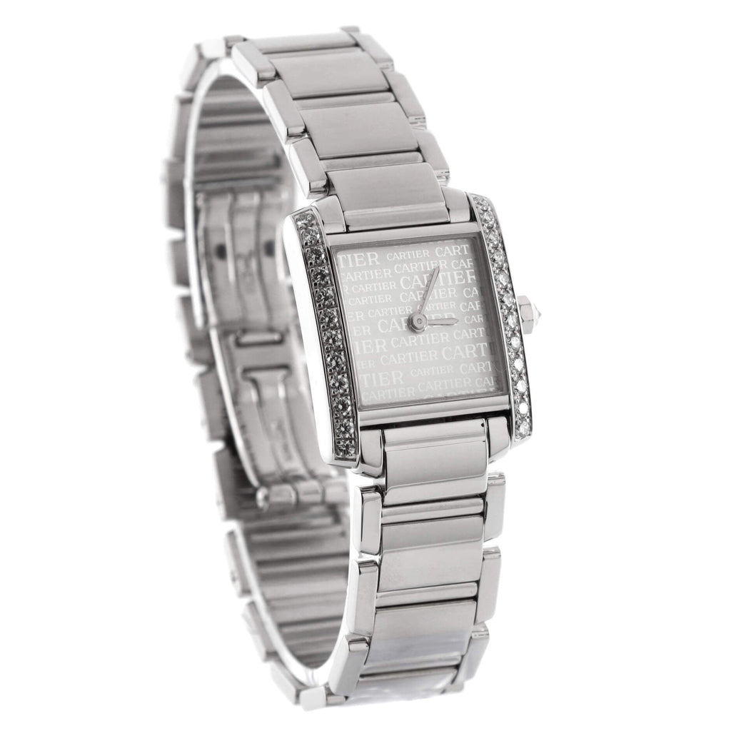 Tank Francaise Anniversary Logo Dial Quartz Watch White Gold with Diamond Bezel 20