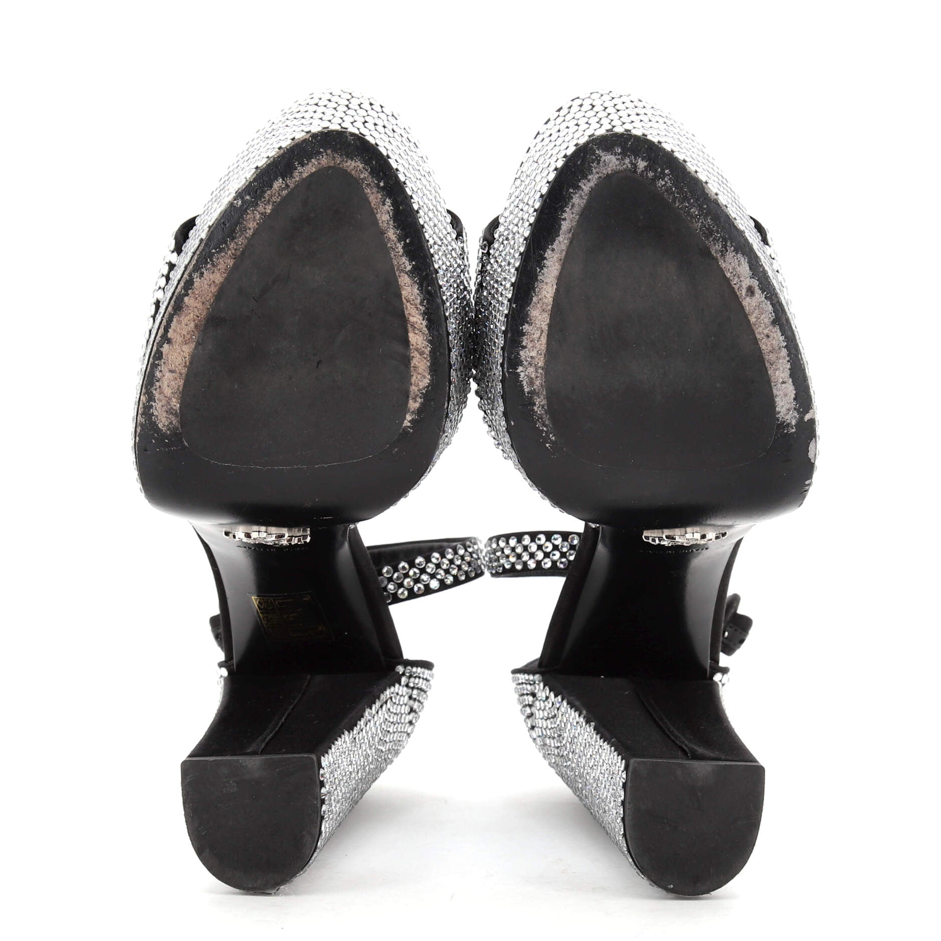 Women's Triangle Logo Ankle Strap Platform Sandals Crystal Embellished Satin