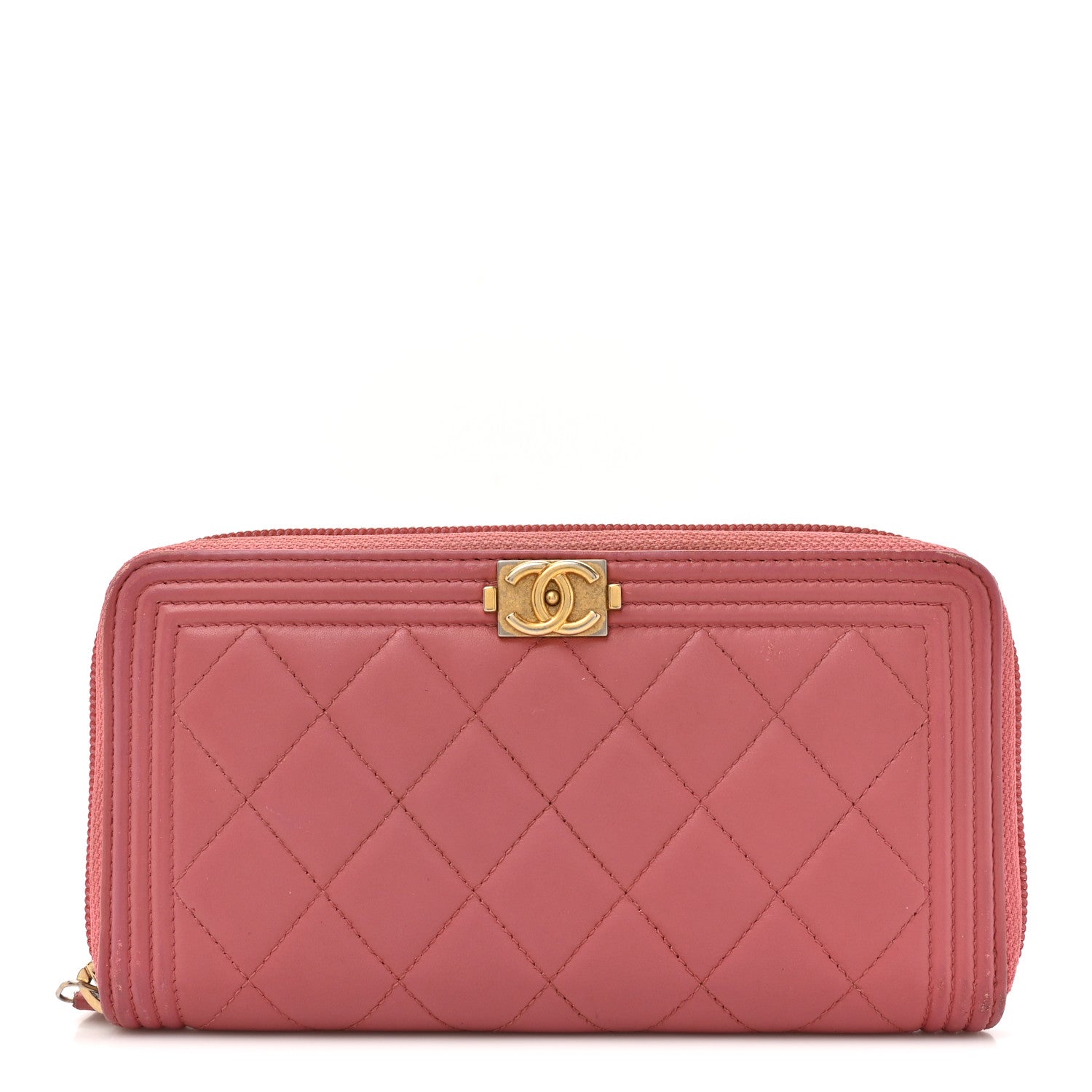 Lambskin Quilted Boy Zip Around Wallet Pink