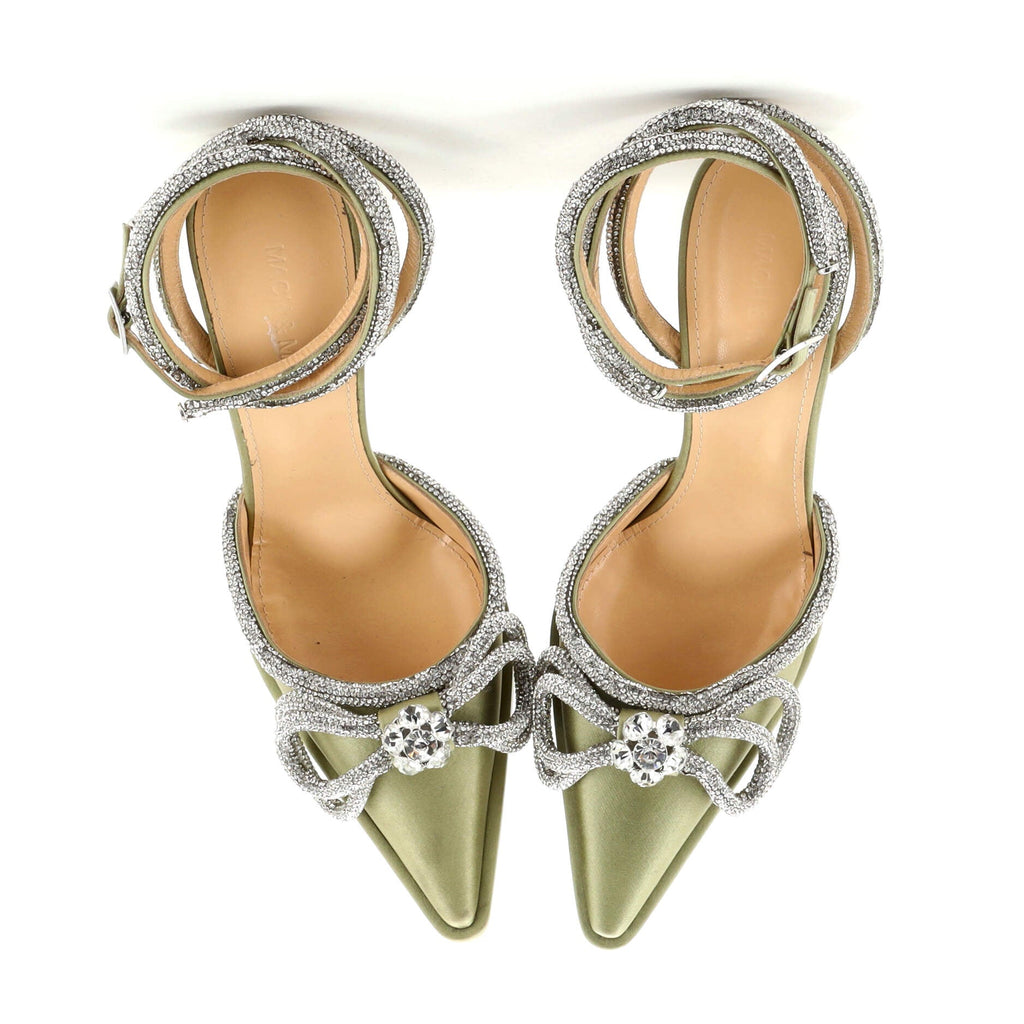 Women's Double Bow Ankle Strap Platform Pumps Satin 140