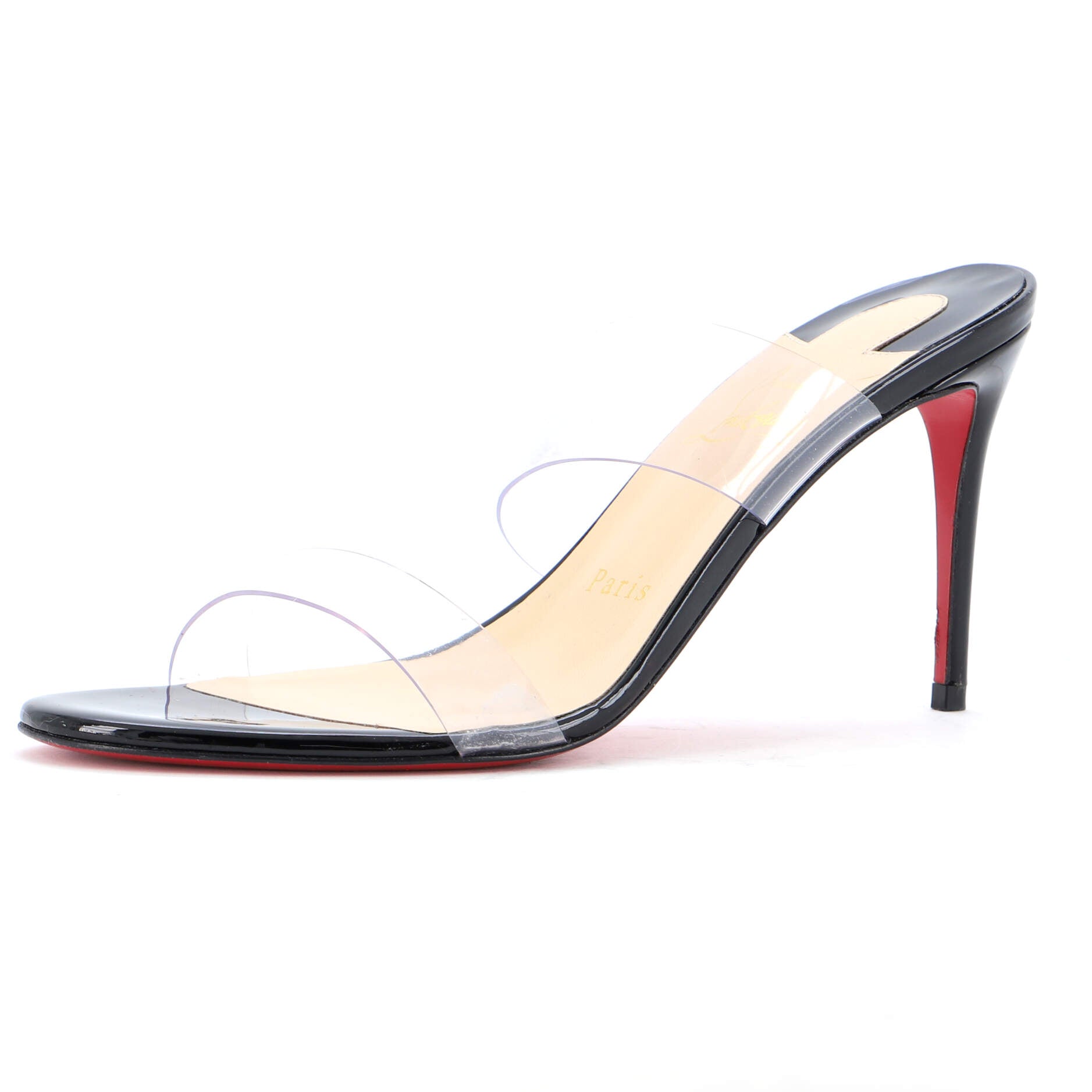 Just Nothing Mule Heeled Sandals PVC and Patent 85