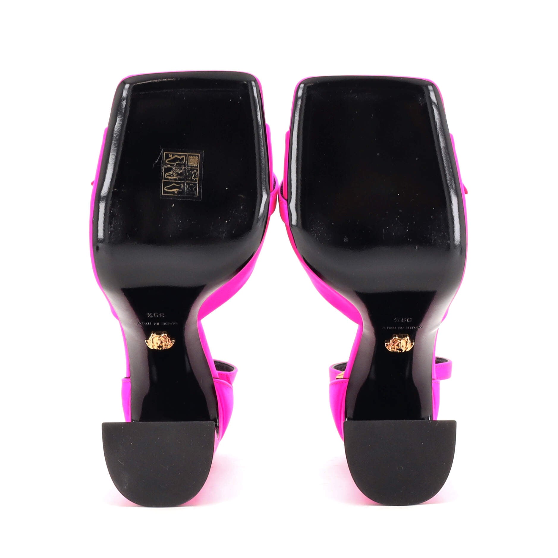 Women's Medusa Coin Heeled Sandals Satin