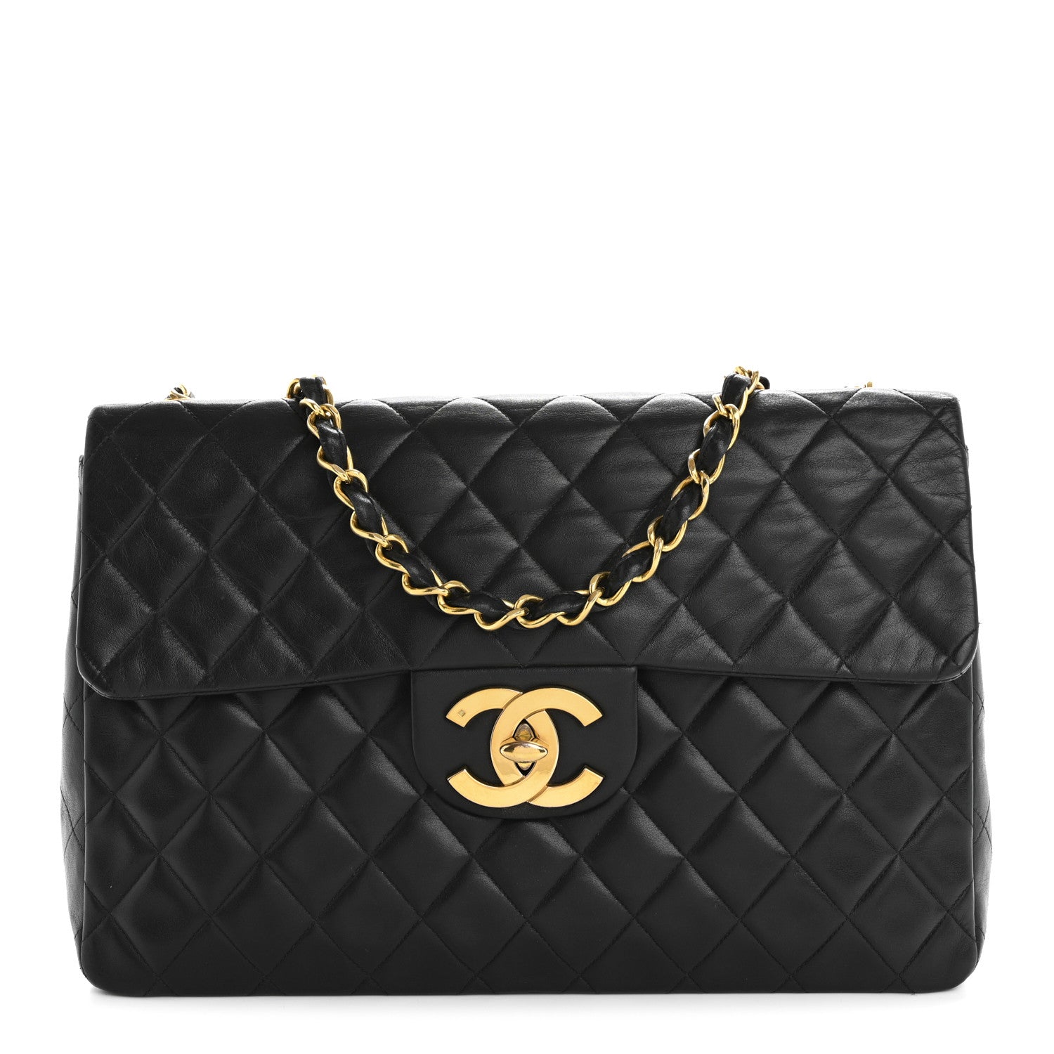 Lambskin Quilted XL Jumbo Single Flap Black