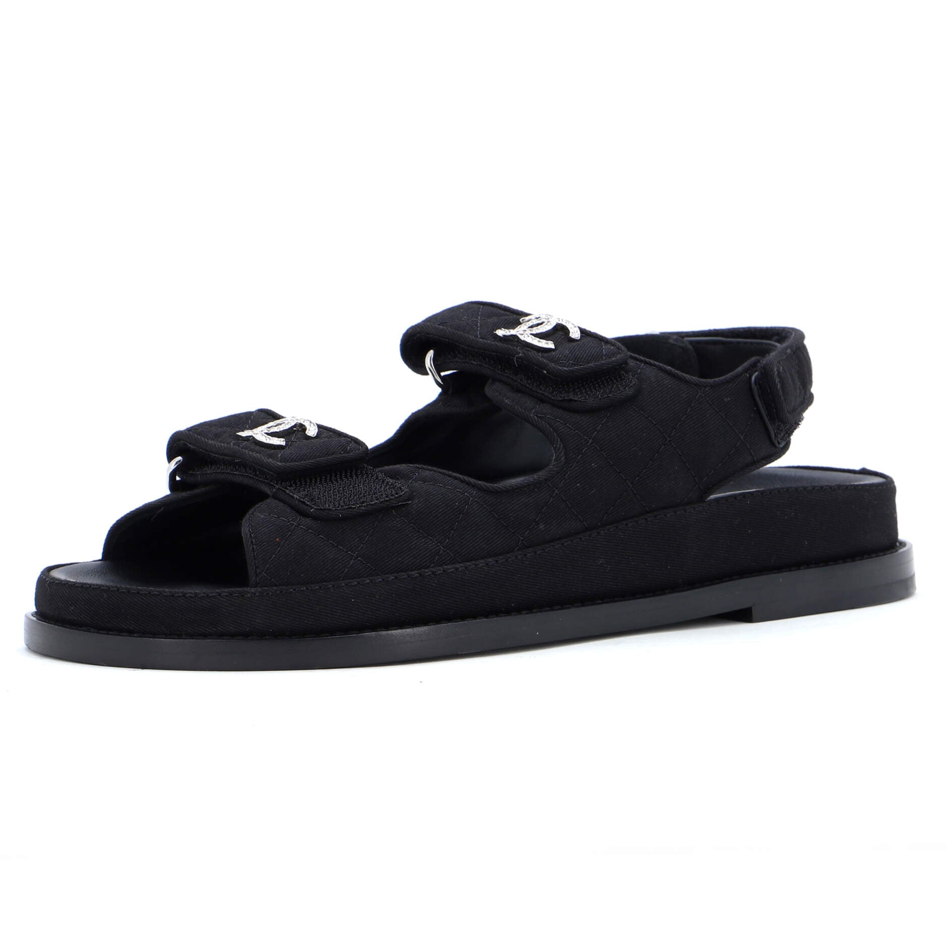 Women's Velcro Dad Sandals Quilted Fabric with Crystals