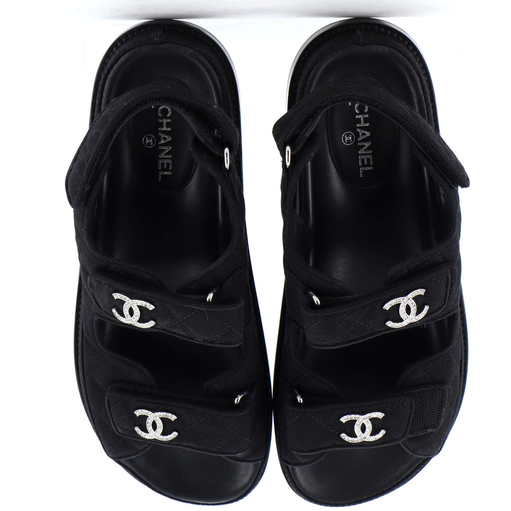 Women's Velcro Dad Sandals Quilted Fabric with Crystals