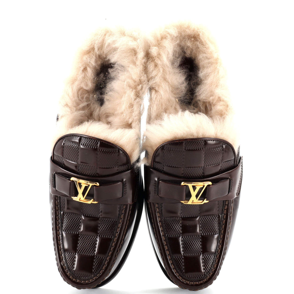 Men's Major Open Back Loafers Damier Infini Leather with Shearling