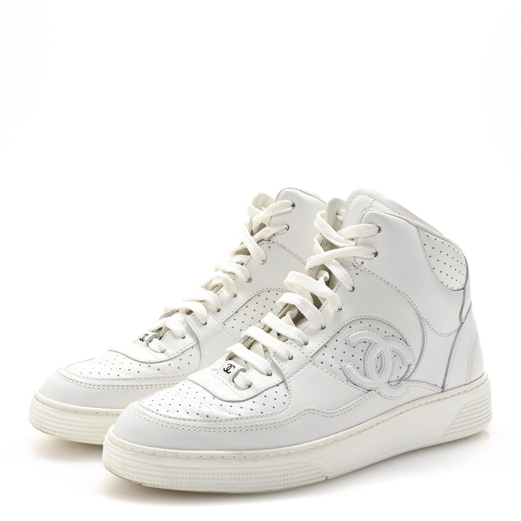 Calfskin CC High Top Sneaker 38.5 White