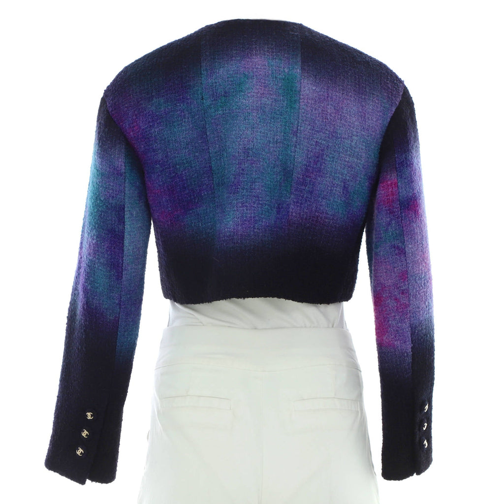 Women's Tie Dye Cropped Collarless Jacket Tweed