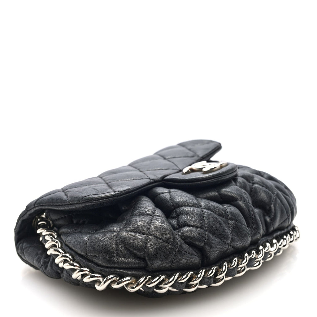 Washed Lambskin Quilted Mini Chain Around Flap Black