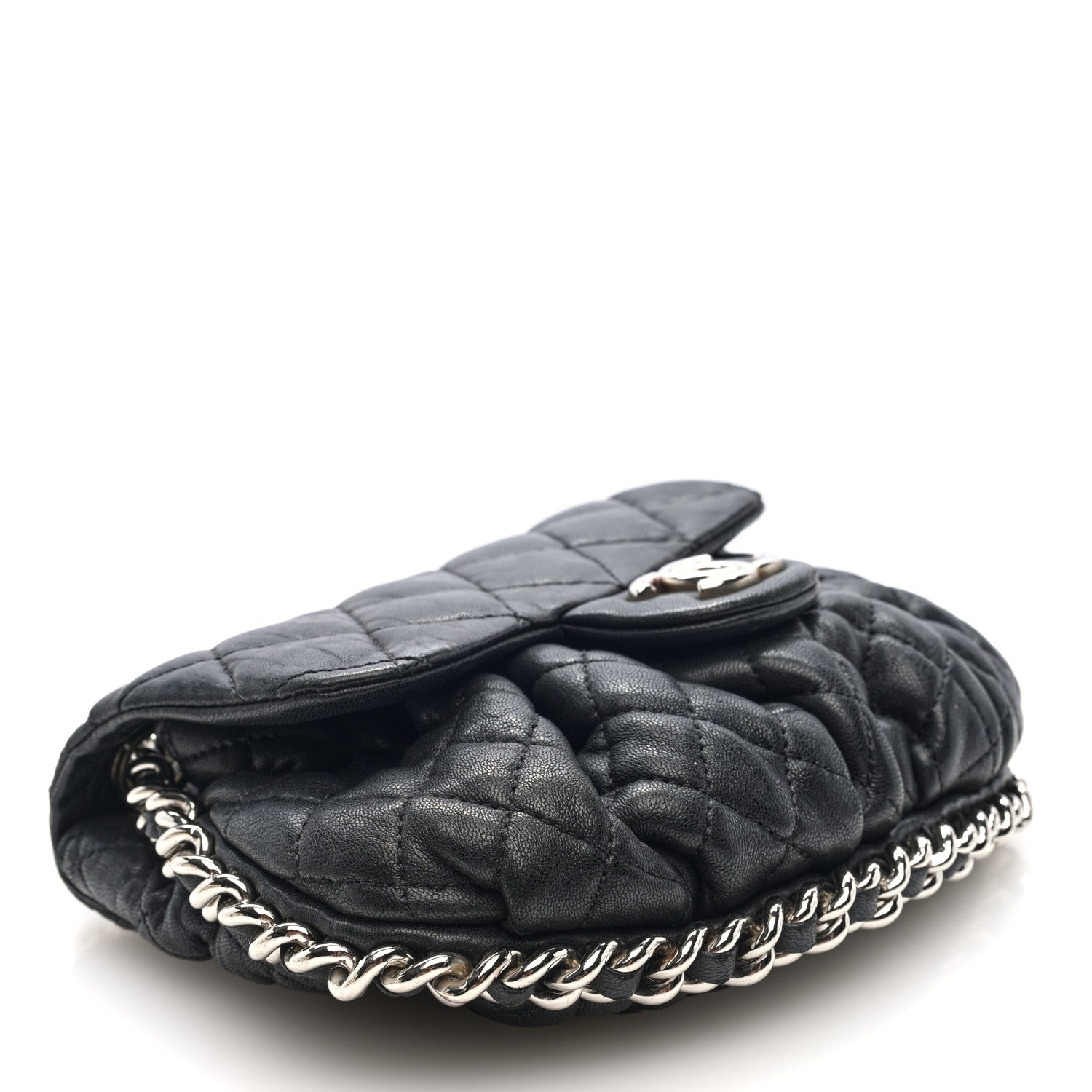 Washed Lambskin Quilted Mini Chain Around Flap Black