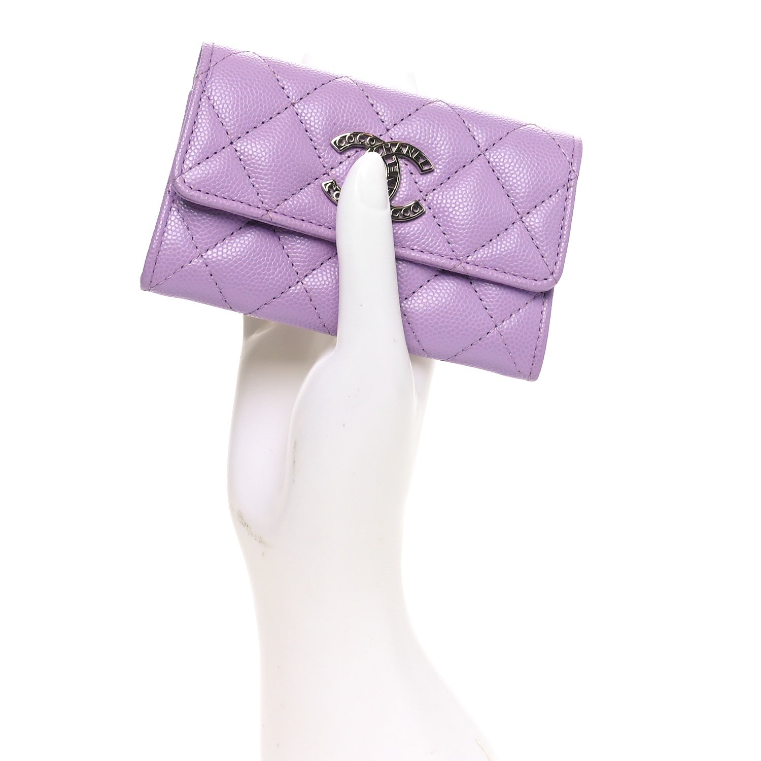 Caviar Quilted CC Logo Flap  Holder Light Purple