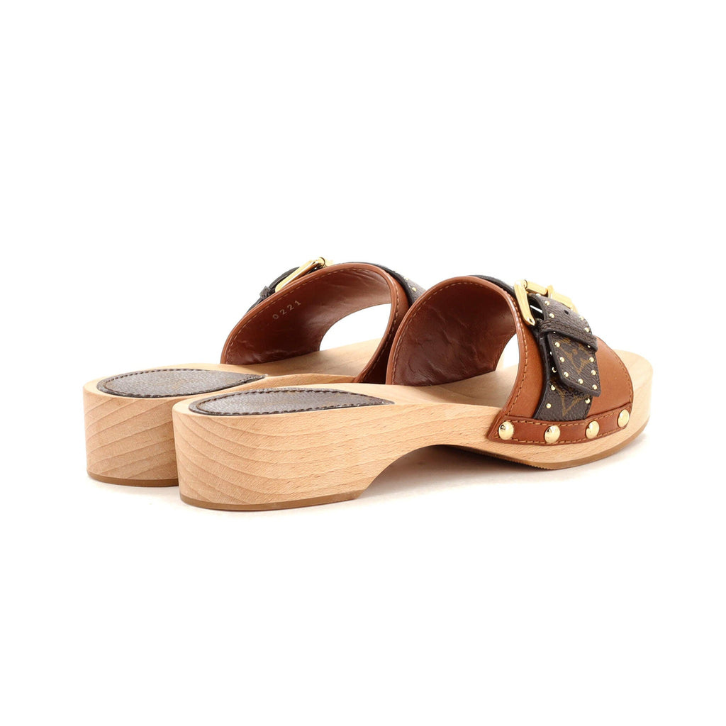 Women's Cottage Mules Leather with Monogram Canvas