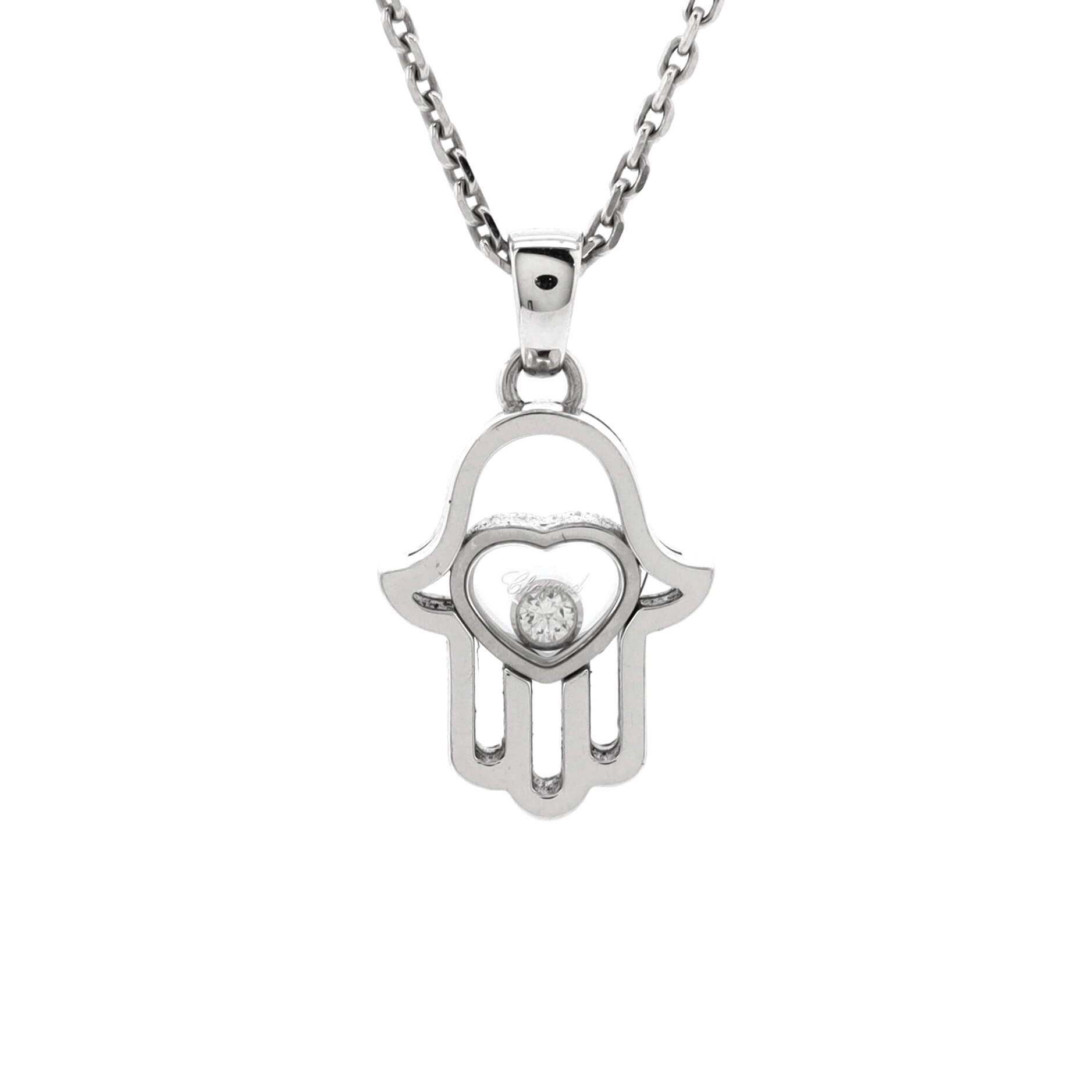 Happy Diamonds Hand of Fatima Pendant Necklace 18K White Gold with Diamond