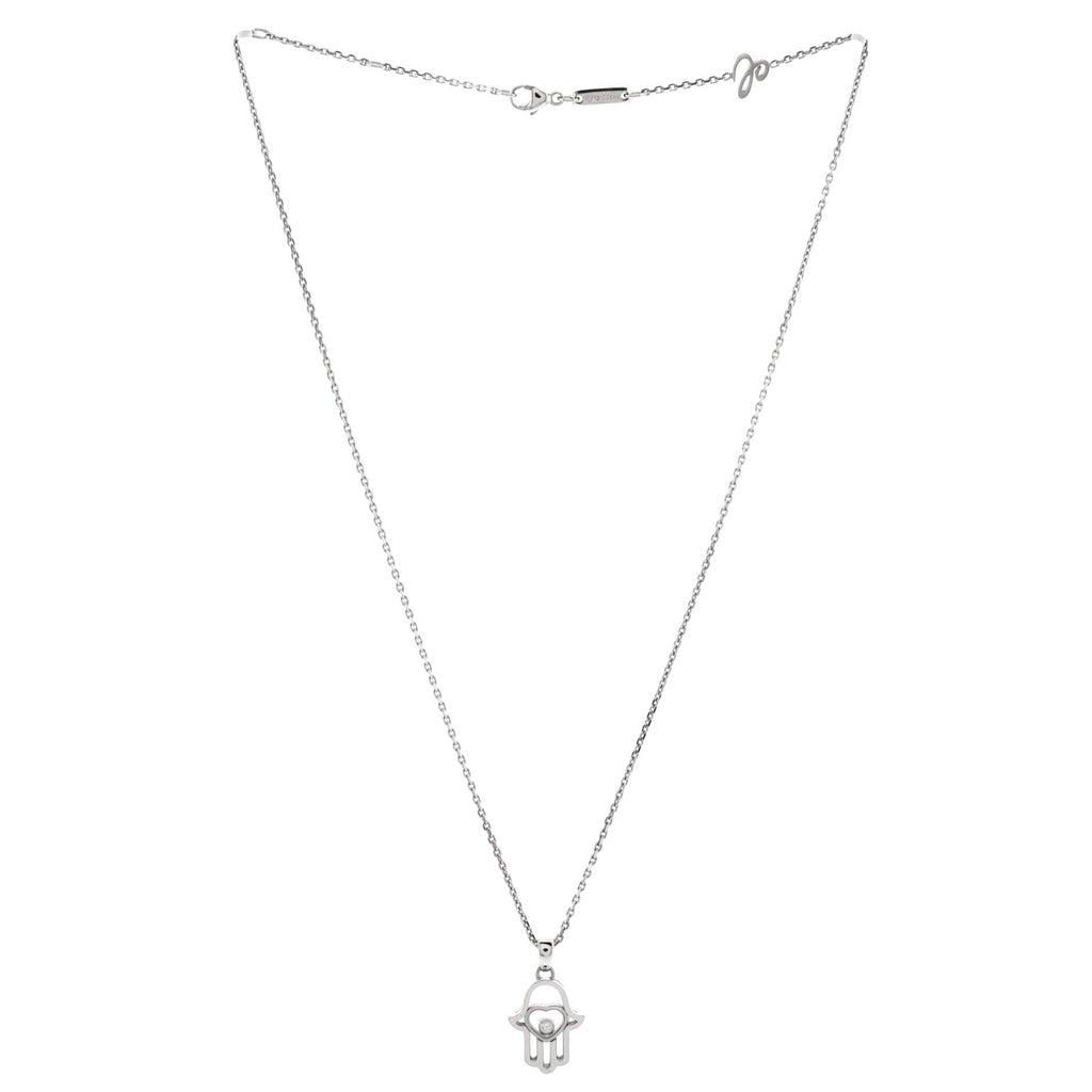 Happy Diamonds Hand of Fatima Pendant Necklace 18K White Gold with Diamond
