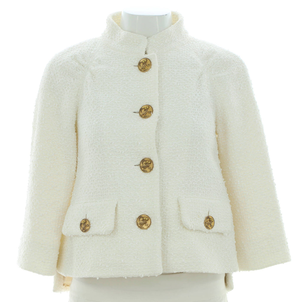 Women's Two Pocket Stand Collar Jacket Tweed