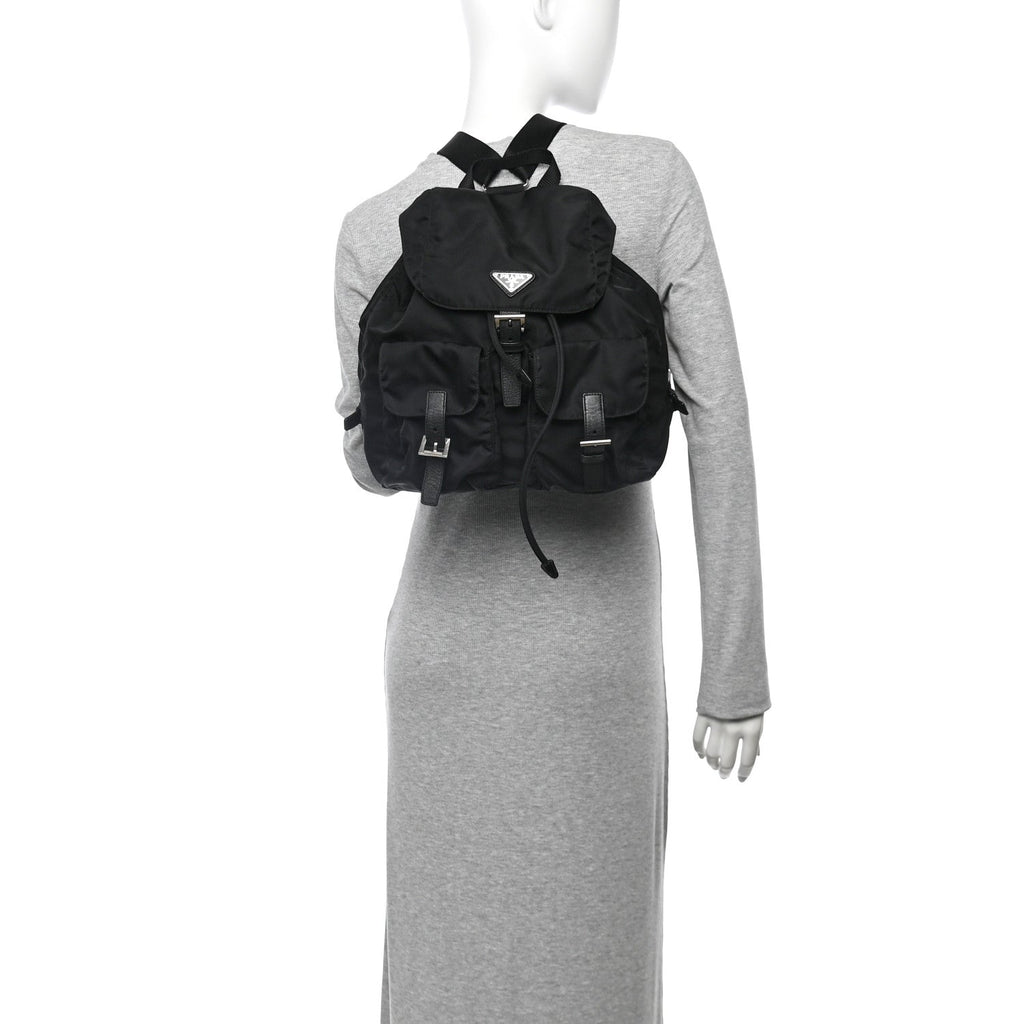 Nylon Vela Saffiano Medium Backpack Black