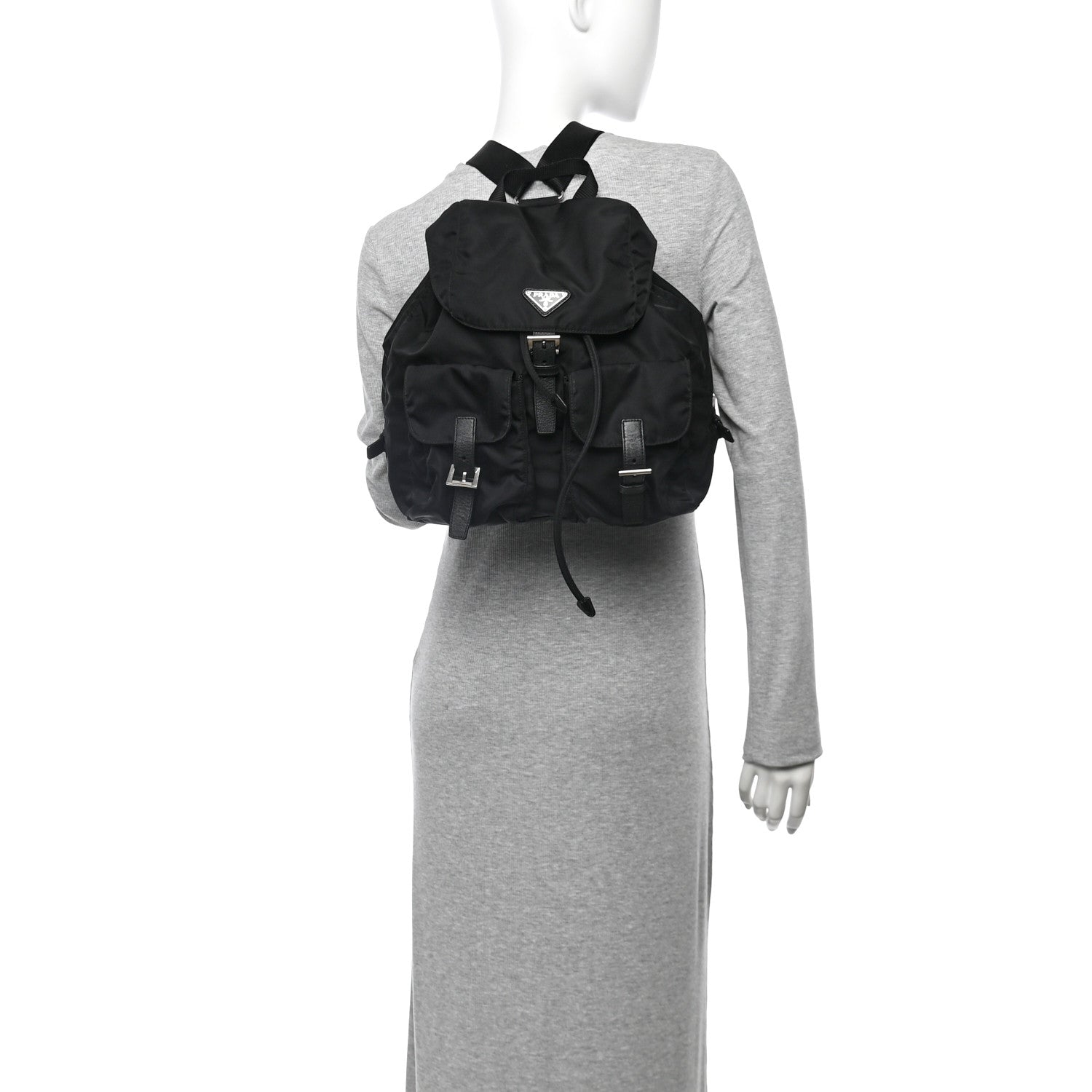Nylon Vela Saffiano Medium Backpack Black