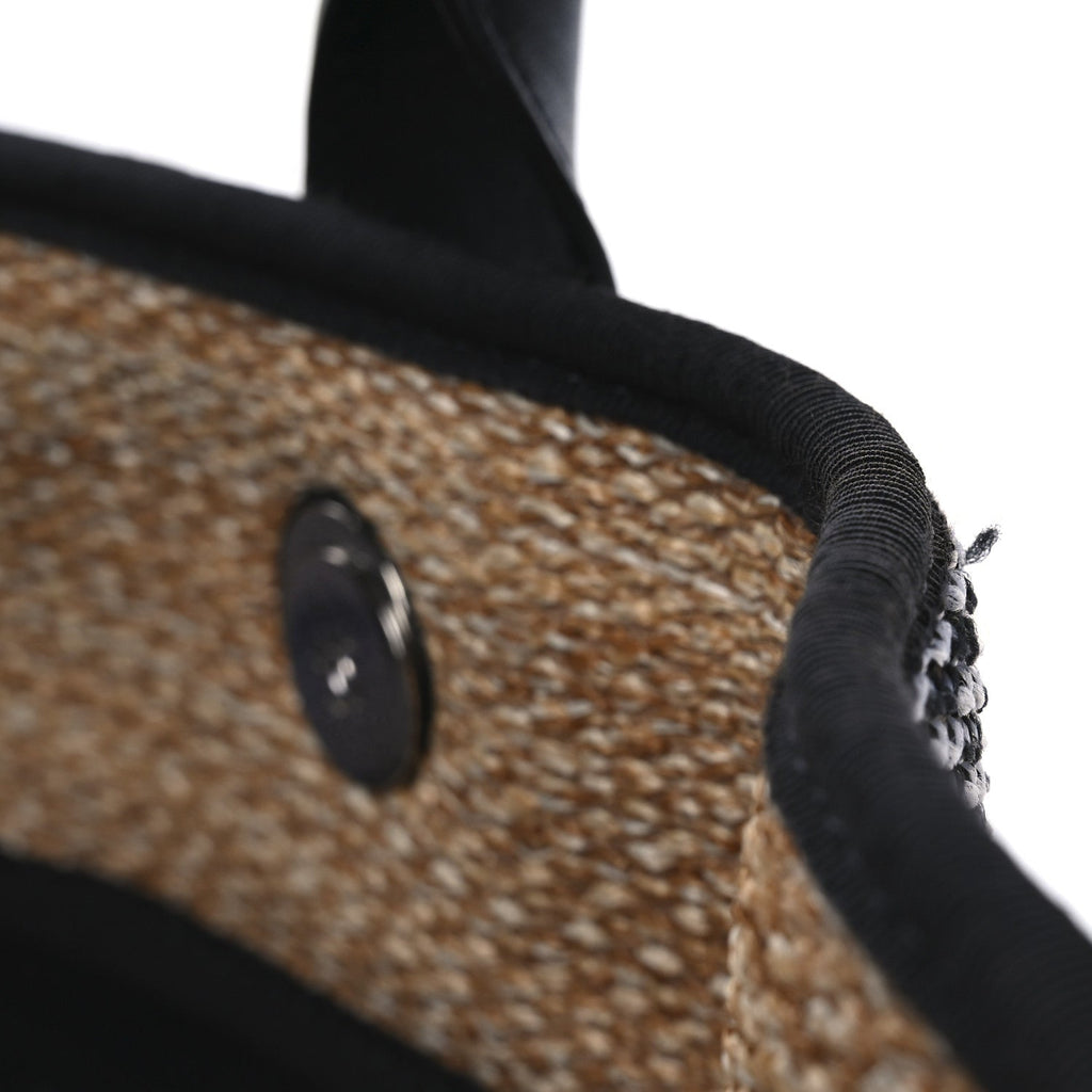 Woven Straw Raffia Logo Tote Blue Beige