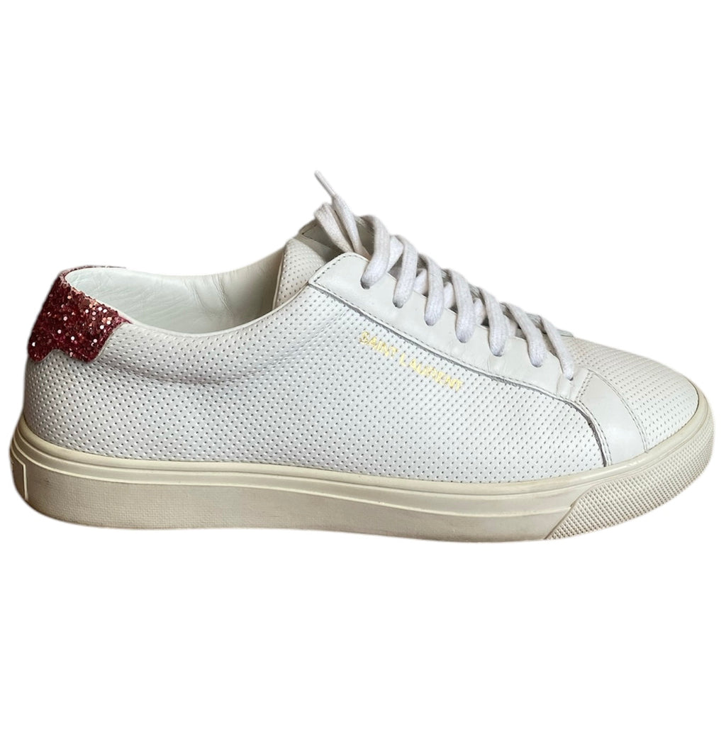Saint Laurent Pink Sparkle Logo Sneakers - 36
