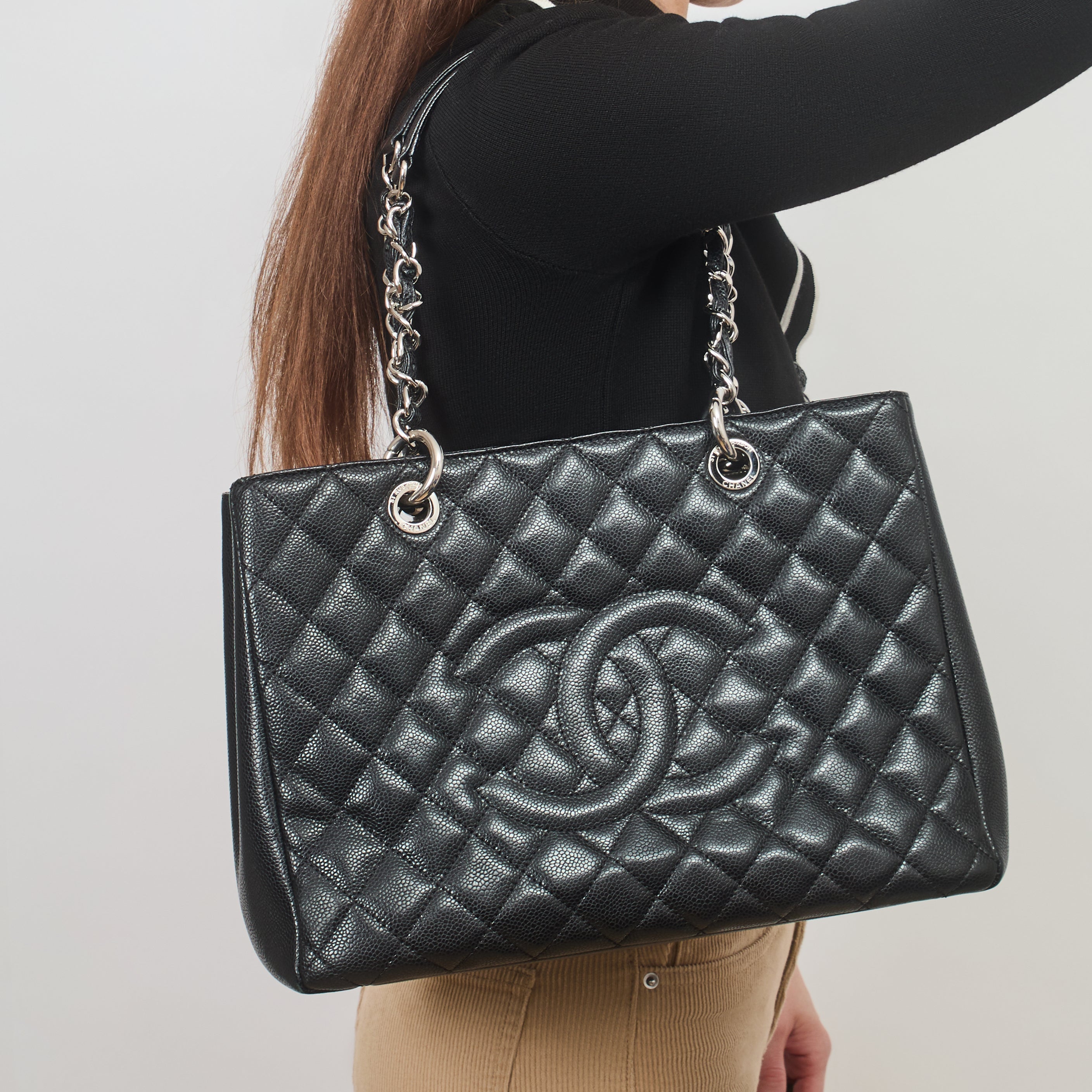Chanel Black Caviar Grand Shopper Tote (GST) Silver Hardware