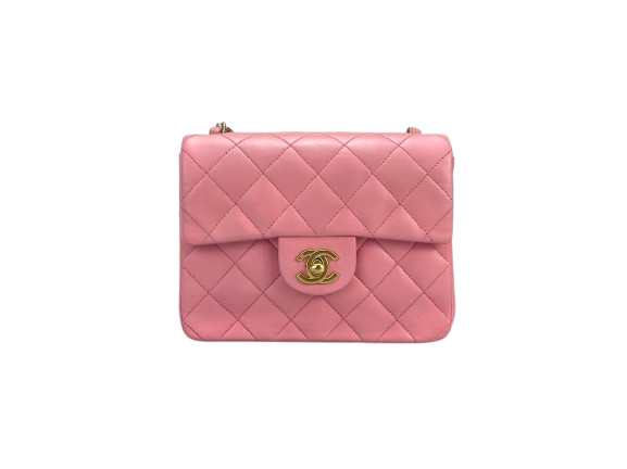 Chanel Vintage Rose Pink Classic Mini Square Flap Bag in Lambskin with Gold Hardware