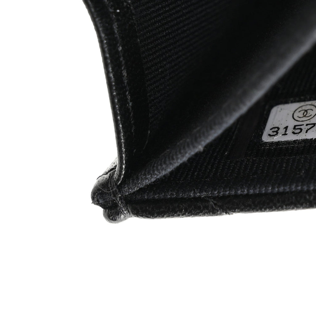 Lambskin Pearl Quilted CC Flap  Holder With Chain  Black