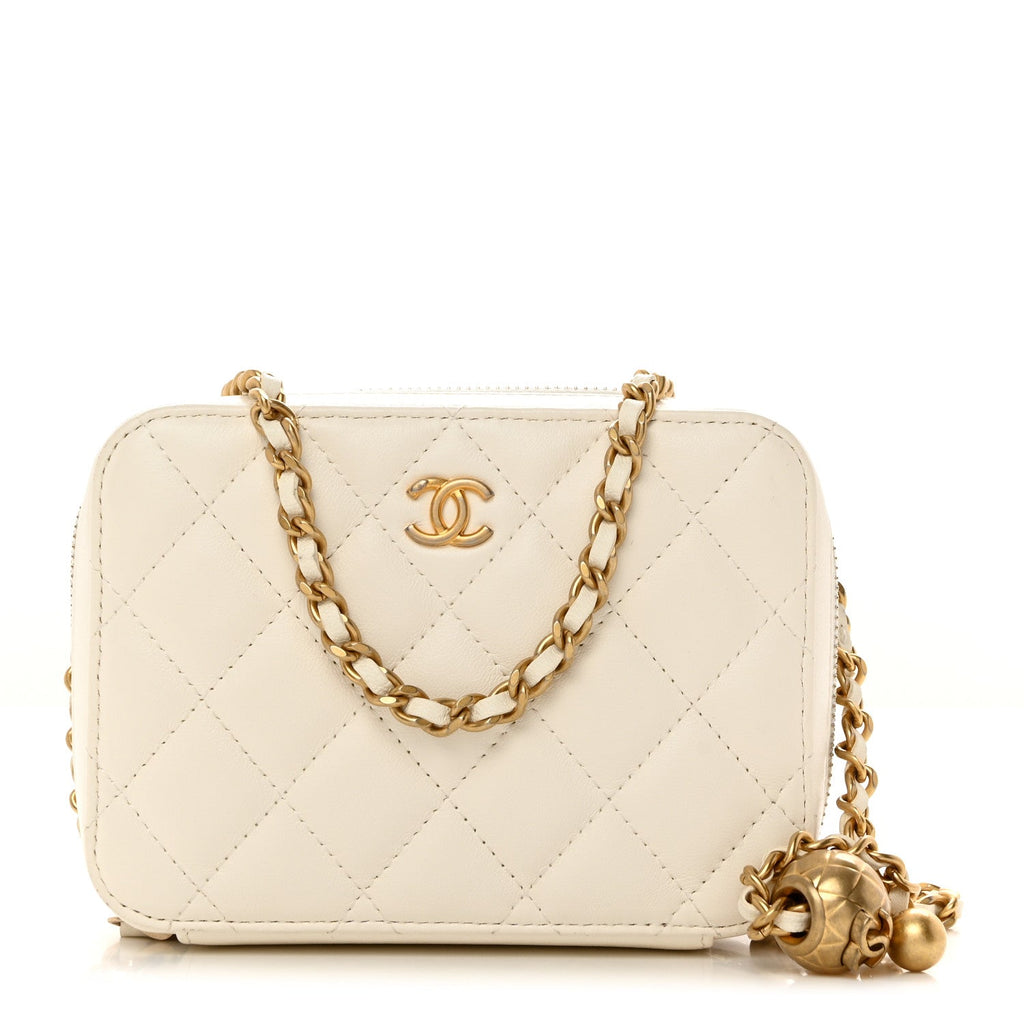 Lambskin Quilted CC Pearl Crush Camera Case White