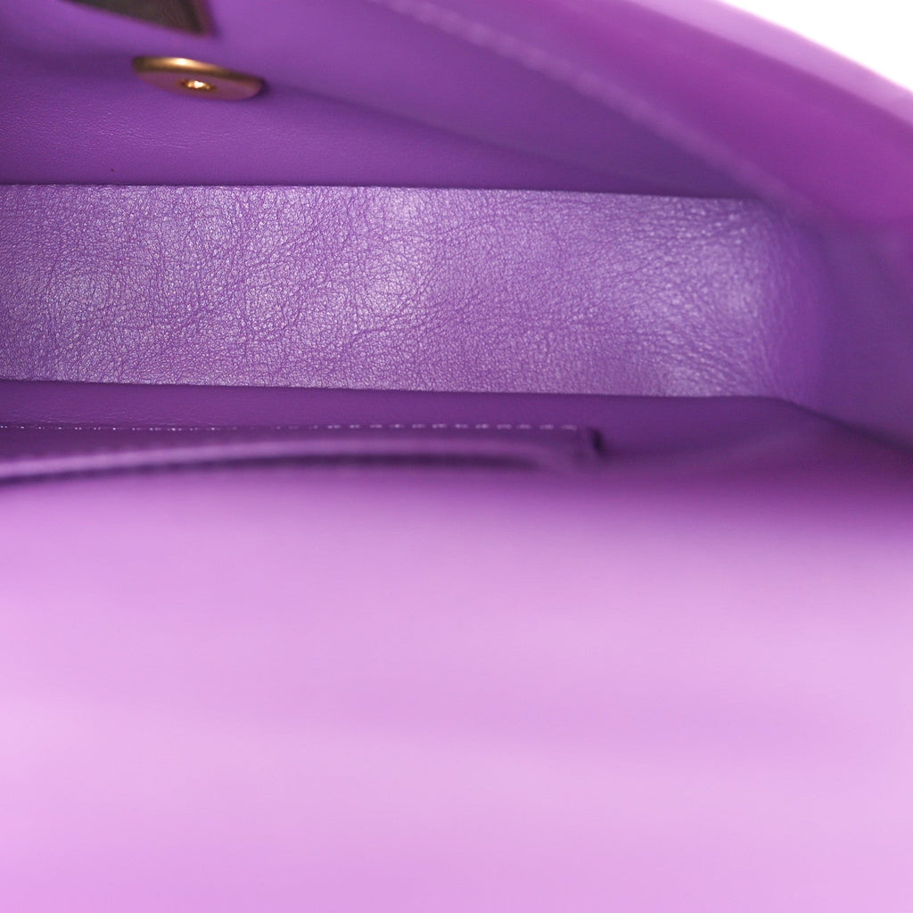 Lambskin Enamel Quilted Mini Pending CC Square Flap Purple