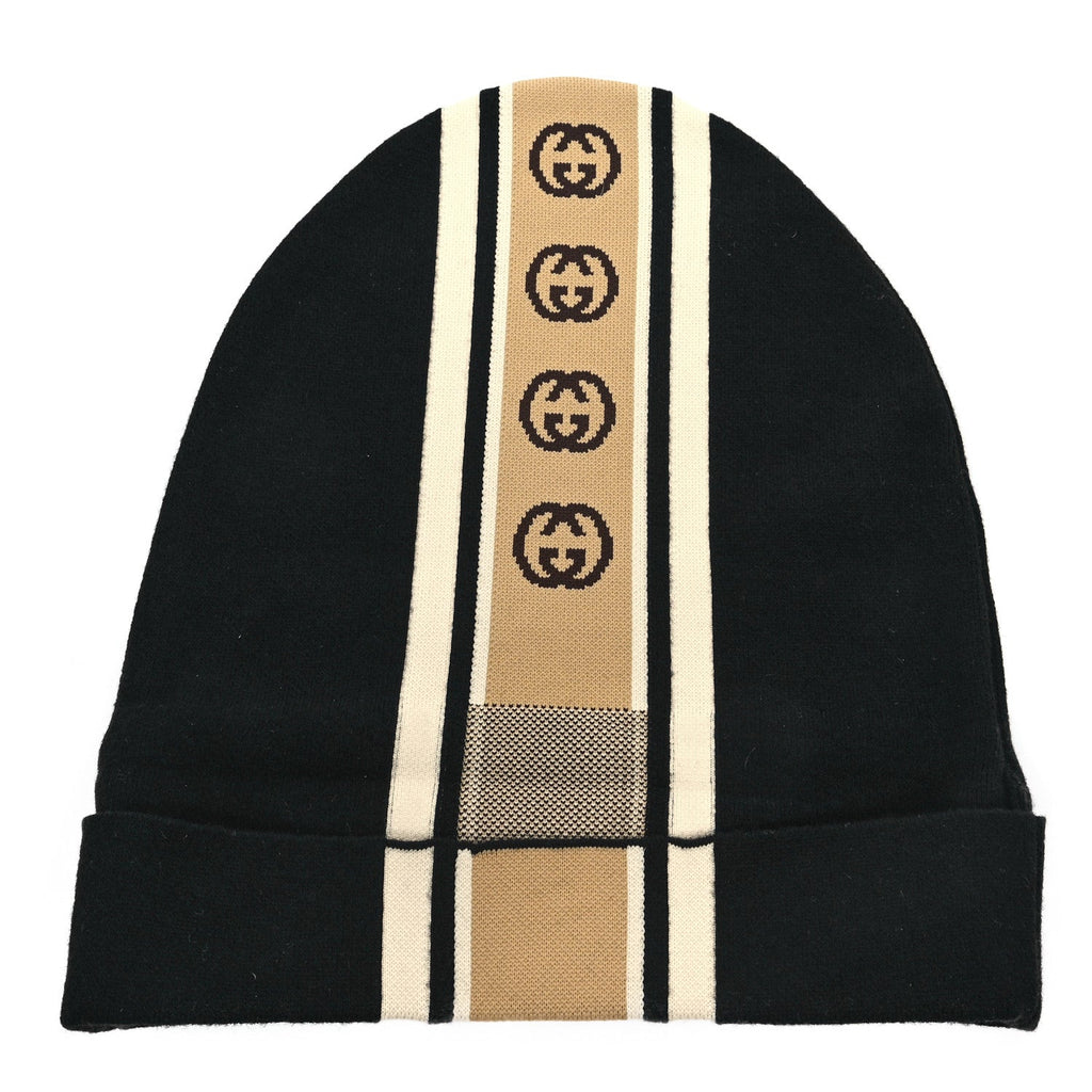 Wool Interlocking GG Stripe Beanie XL Black