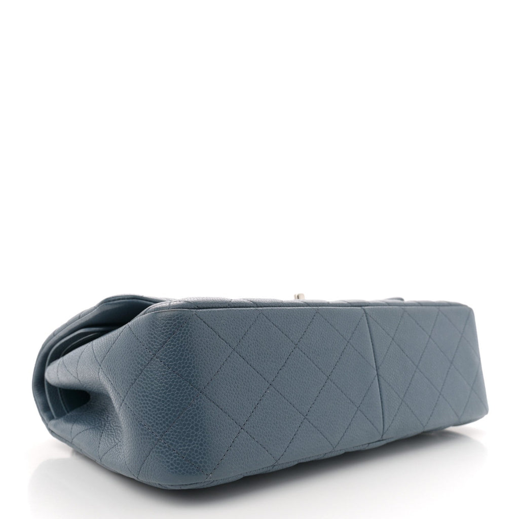 Caviar Quilted Jumbo Double Flap Blue