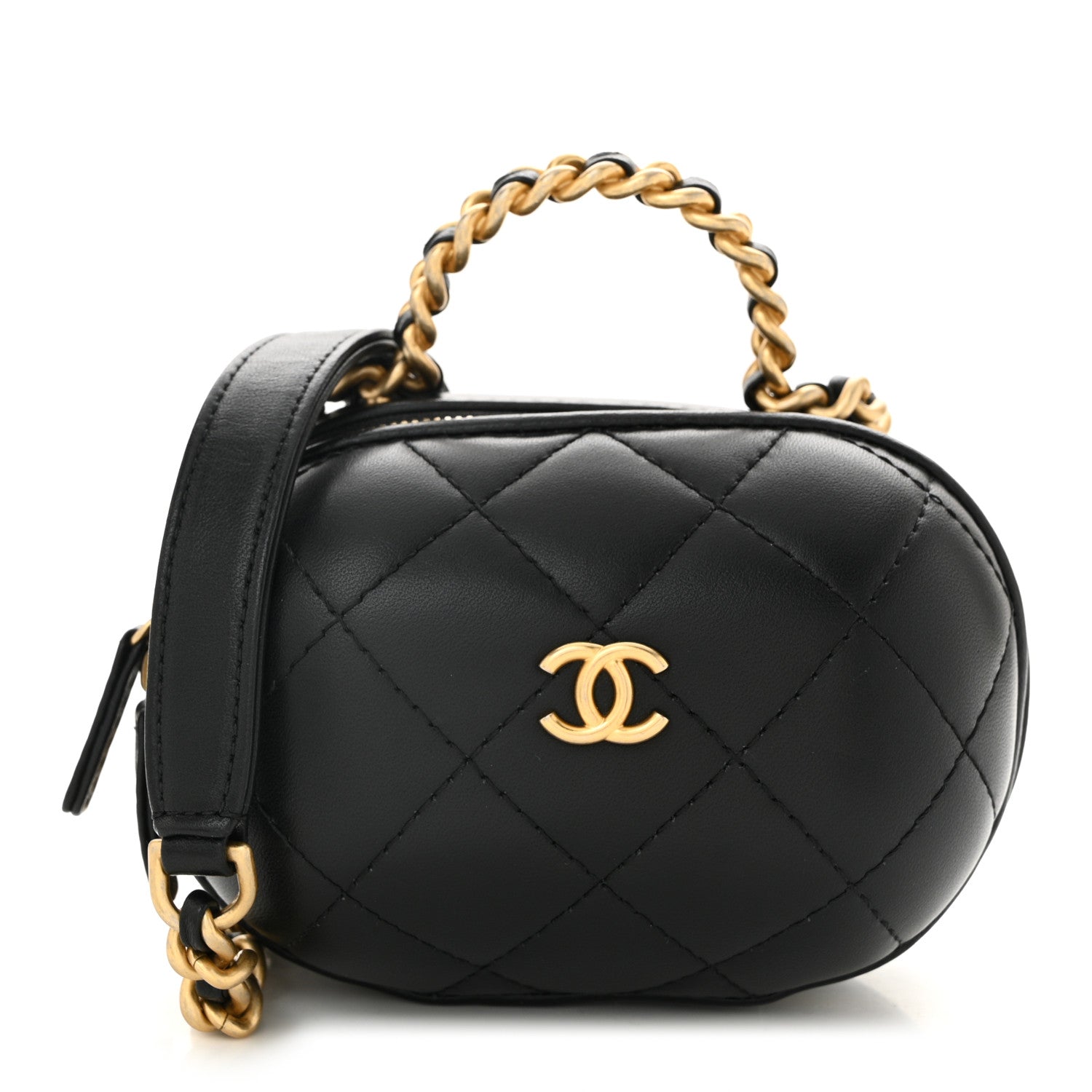 Lambskin Quilted Small CC Bubble Vanity Case With Chain Black