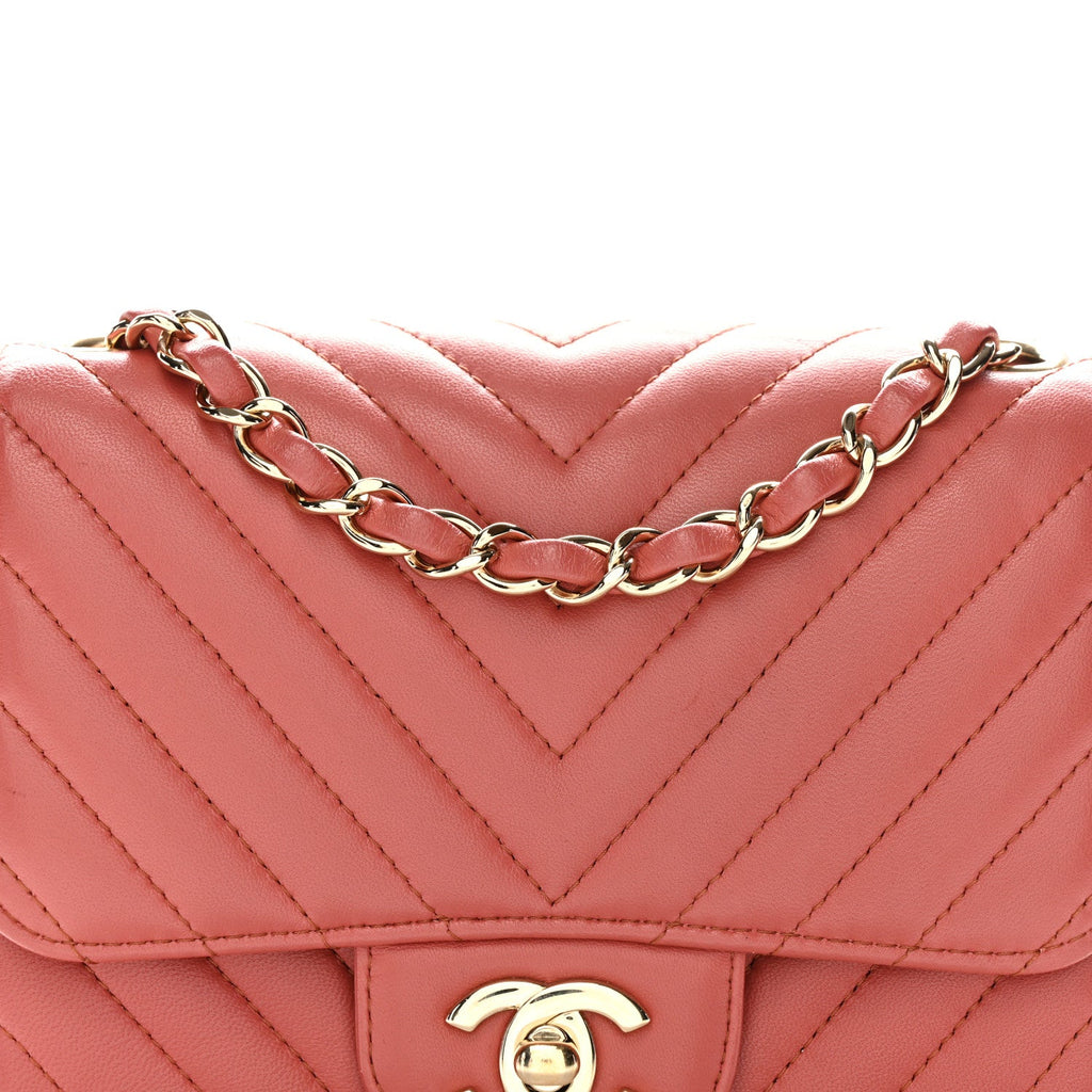 Lambskin Chevron Quilted Mini Square Flap Rosewood
