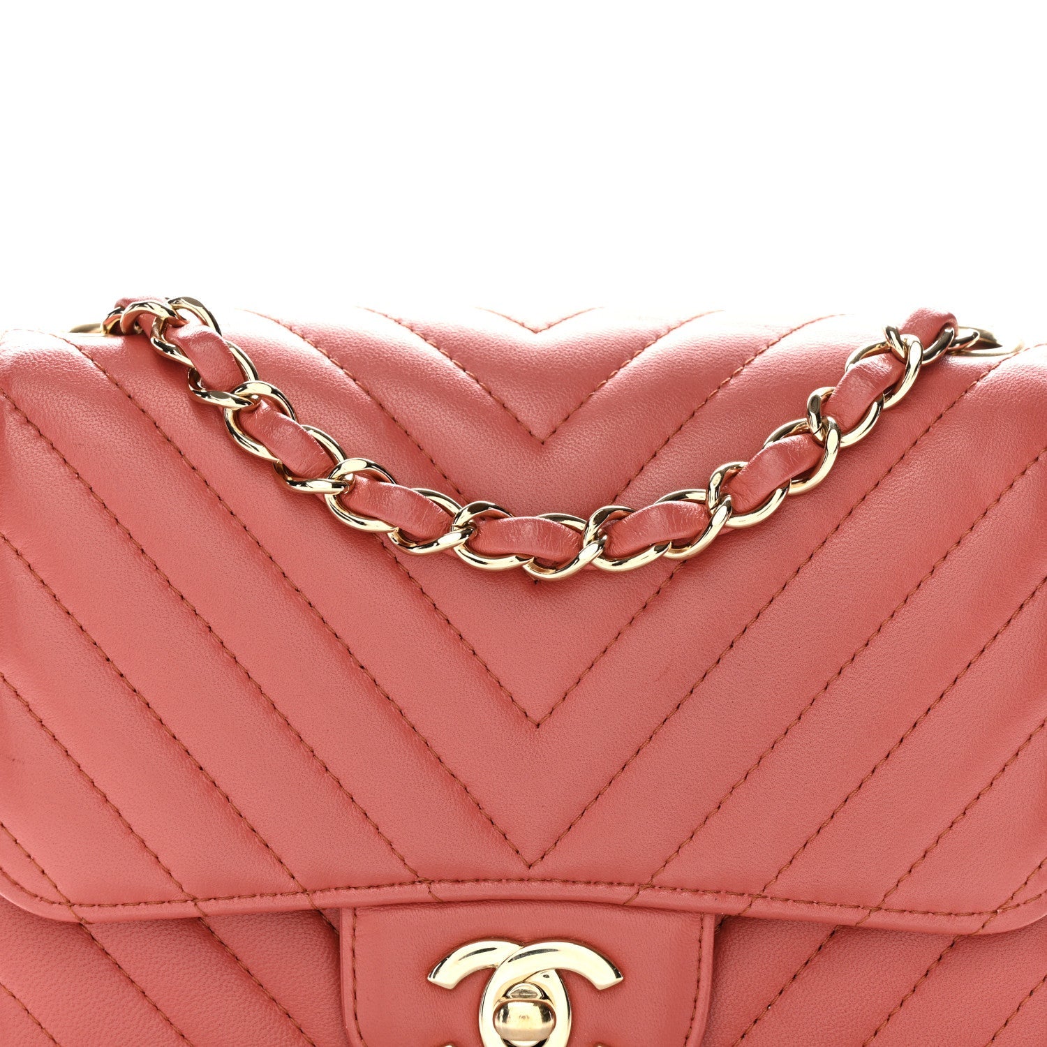 Lambskin Chevron Quilted Mini Square Flap Rosewood