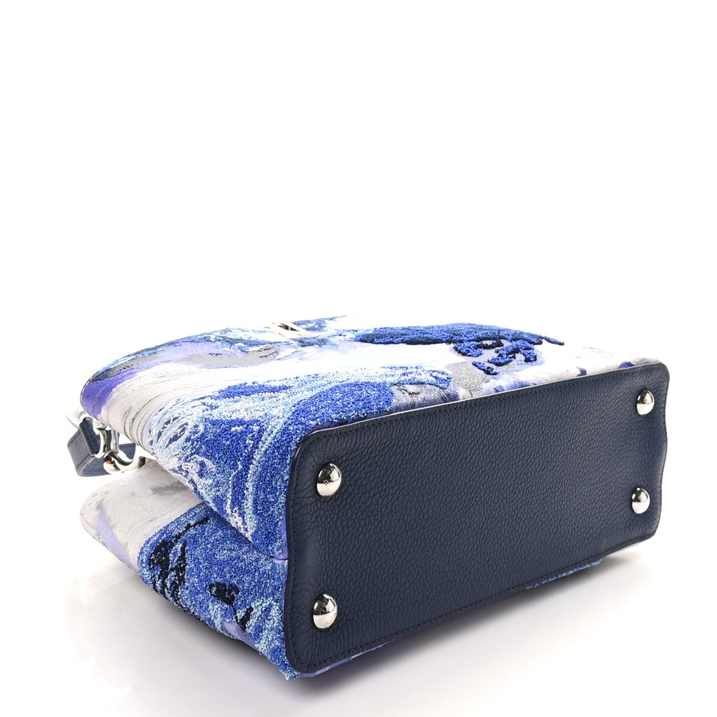 X DONNA HUANCA Taurillon Fabric Arty Capucines MM Blue Multicolor
