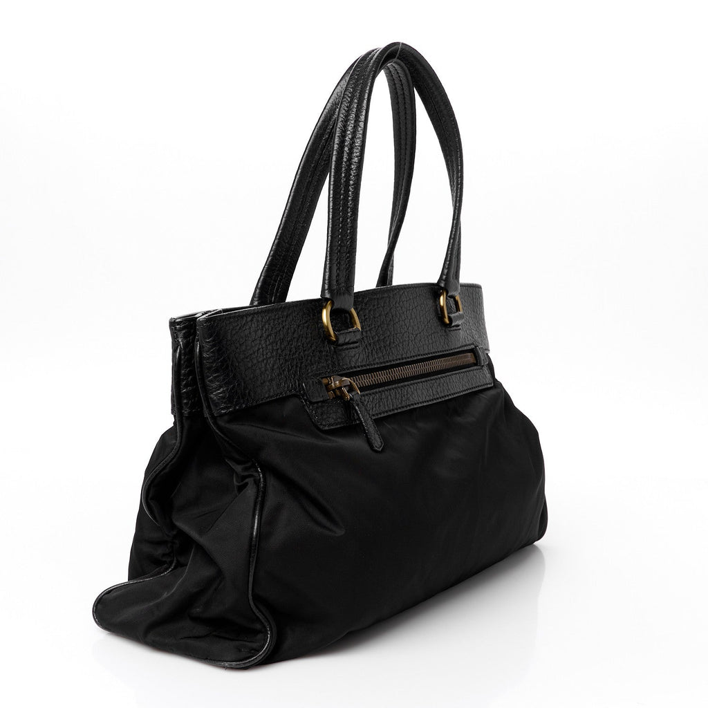 Calfskin Tessuto Nylon Satchel Black