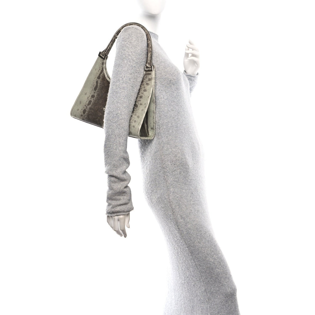 Snakeskin Bardot Shoulder Bag Green Brown